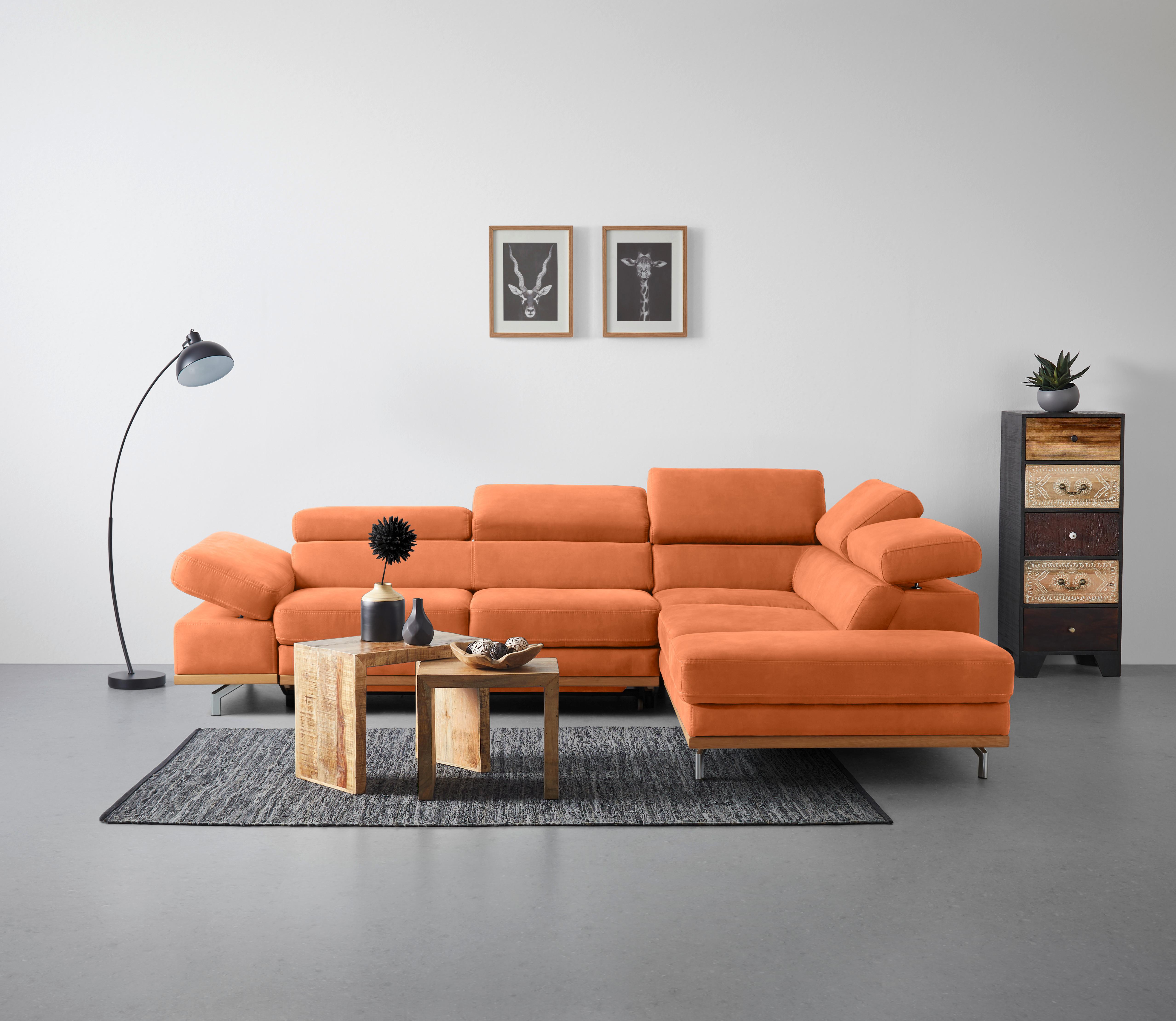 Ecksofa Carmen Orange - Chromfarben/Schwarz, KONVENTIONELL, Holz/Textil (292/72/226cm) - Premium Living