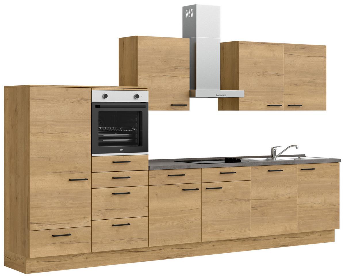 Küchenblock Structura Low m. Geräten Eiche - Schieferfarben/Eichefarben, MODERN, Holzwerkstoff/Metall (360cm) - Nobilia