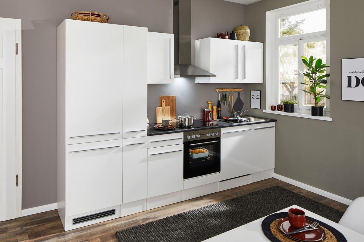 Küchenblock Jazz mit Geräten ca.310cm Weiß Hochglanz - Weiß Hochglanz/Dunkelgrau, LIFESTYLE, Holzwerkstoff/Kunststoff (310cm) - P & B
