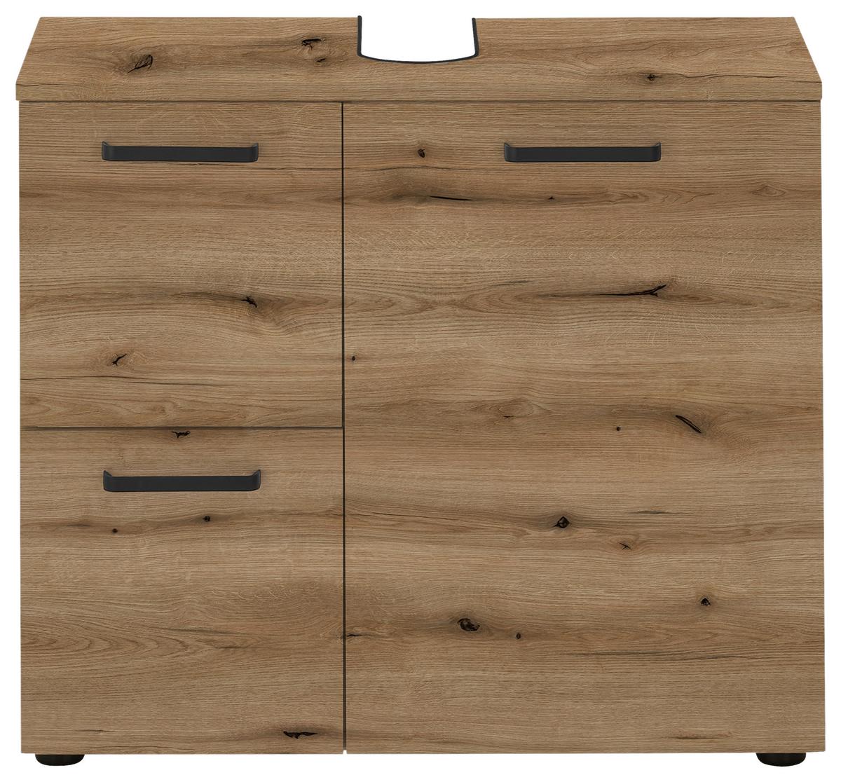 SZAFKA POD UMYWALKĘ VANICE - kolor dębowy/czarny, Modern, materiał drewnopochodny/tworzywo sztuczne (70/60/35cm) - MID.YOU