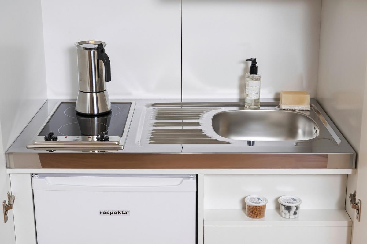 Schrankküche Economy Grau mit Geräte B: ca. 104 cm - Edelstahlfarben/Weiß, MODERN, Holzwerkstoff/Metall (104/193/67cm) - Respekta