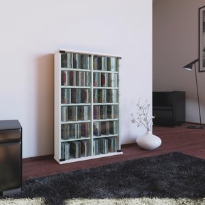 Weißes CD Regal mit Glastüren Best of home Rollregal für CDs 170 cm x 30 cm x 10 cm Weiß