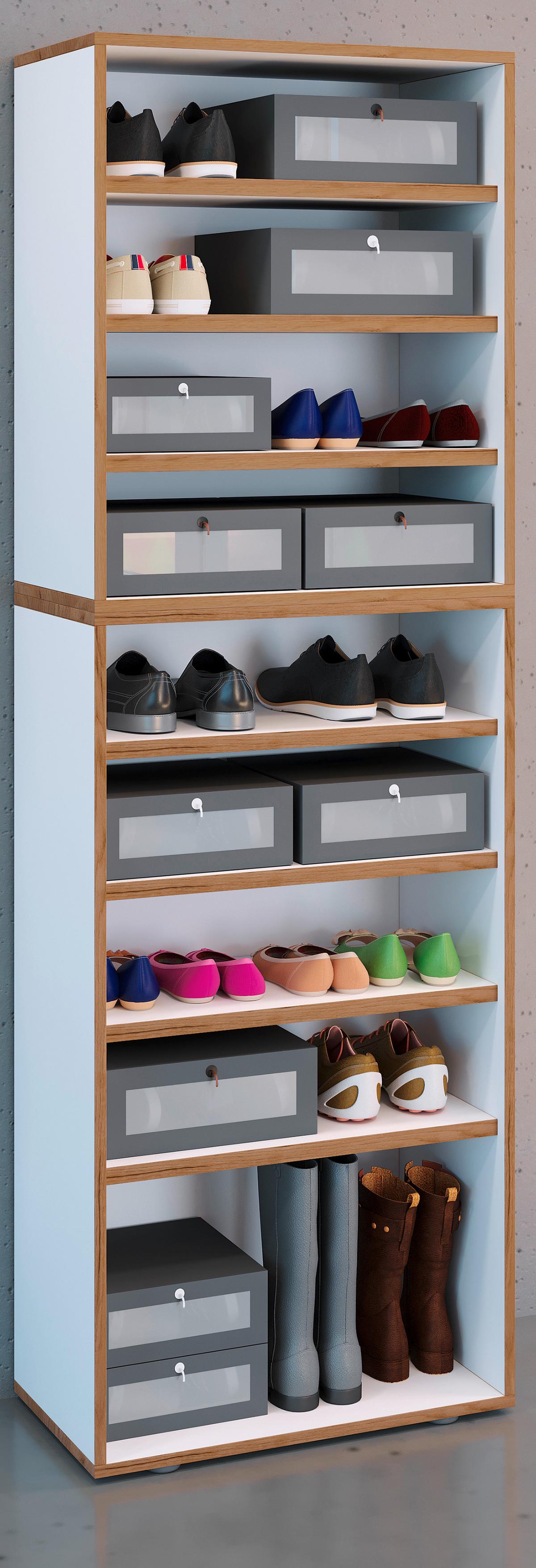 SCHUHREGAL SALIA - Honigeiche/Weiss, Design, Holzwerkstoff/Kunststoff (60/183/33cm) - MID.YOU