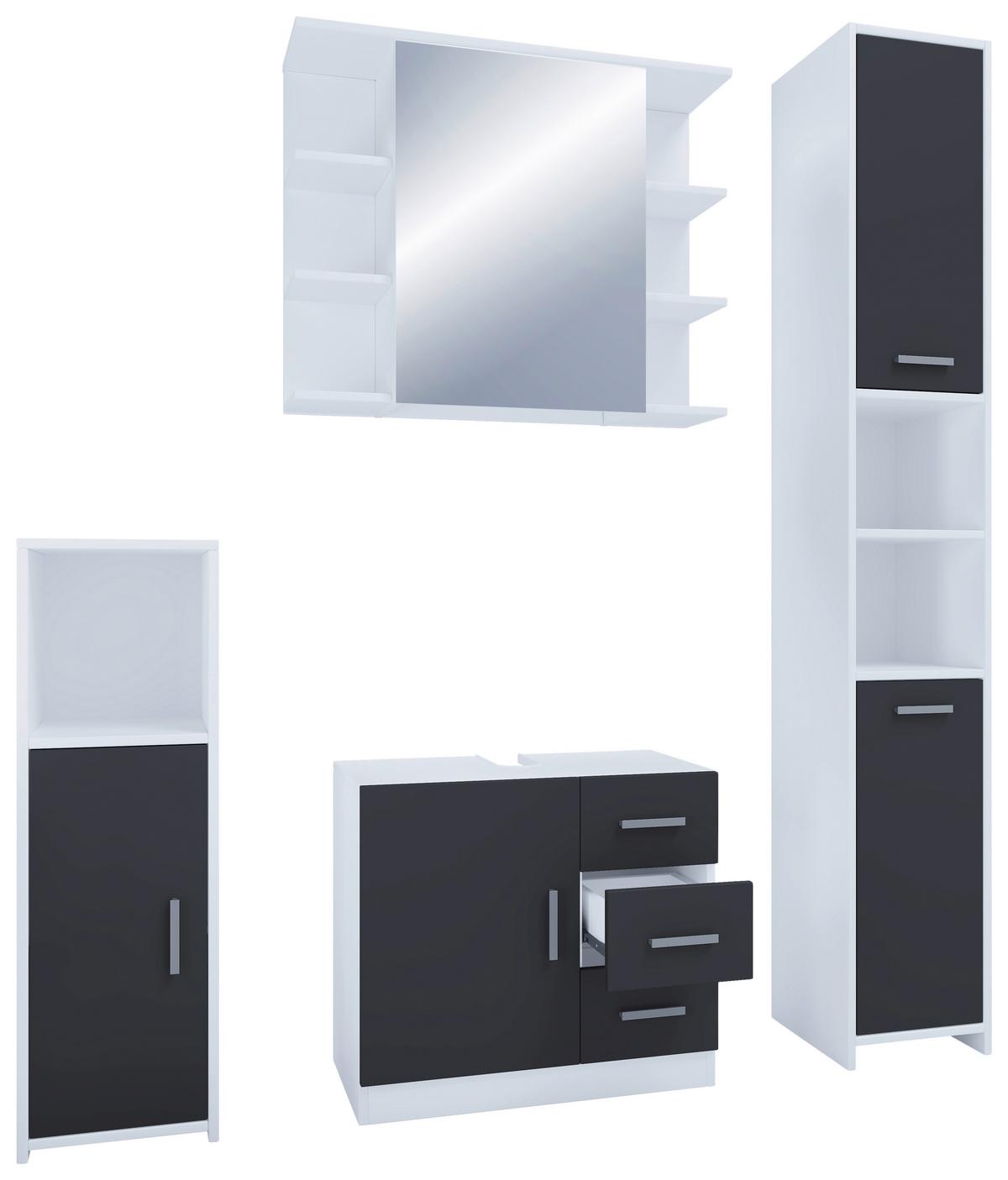 Badezimmer Zalo 4-tlg. ca. 140 cm Schwarz/Weiß - Schwarz/Weiß, MODERN, Holzwerkstoff (140cm) - MID.YOU