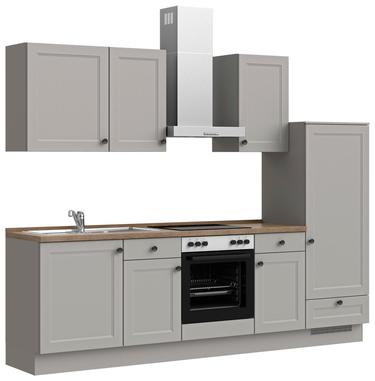 Küchenblock Cascada Low m. Geräten Grau - Eiche dunkel/Schwarz, MODERN, Holzwerkstoff/Metall (270cm) - Nobilia