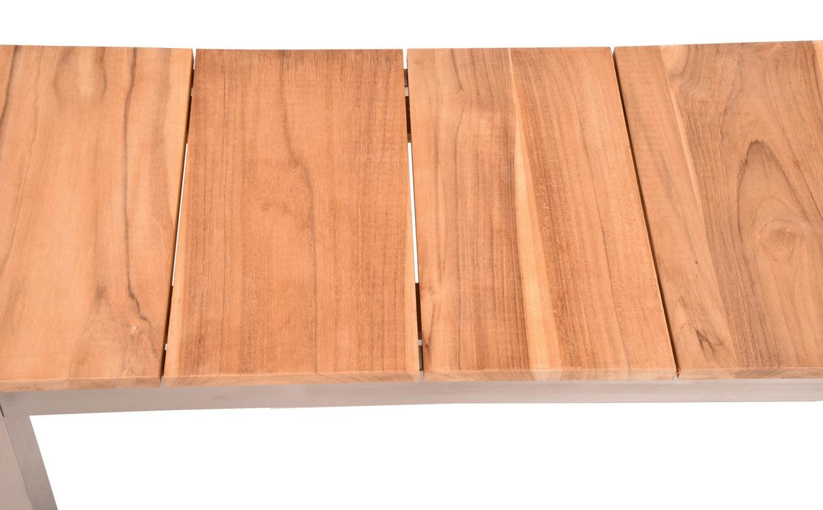 Sitzbank Teakholz Dallas L: 180 cm - Silberfarben/Teakfarben, Basics, Holz/Metall (180/38/45cm) - Gardenson