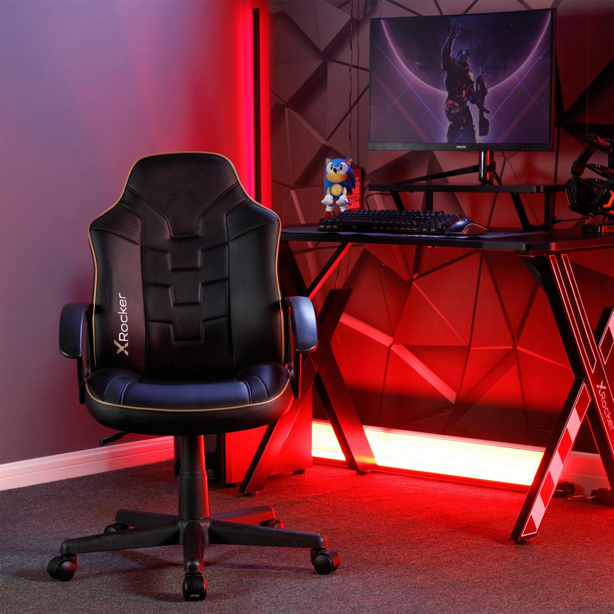 Gamingsessel Saturn ca. 57,5x 107,5x44 cm Schwarz - Goldfarben/Schwarz, MODERN, Textil (57,5/107,5/44cm) - X Rocker