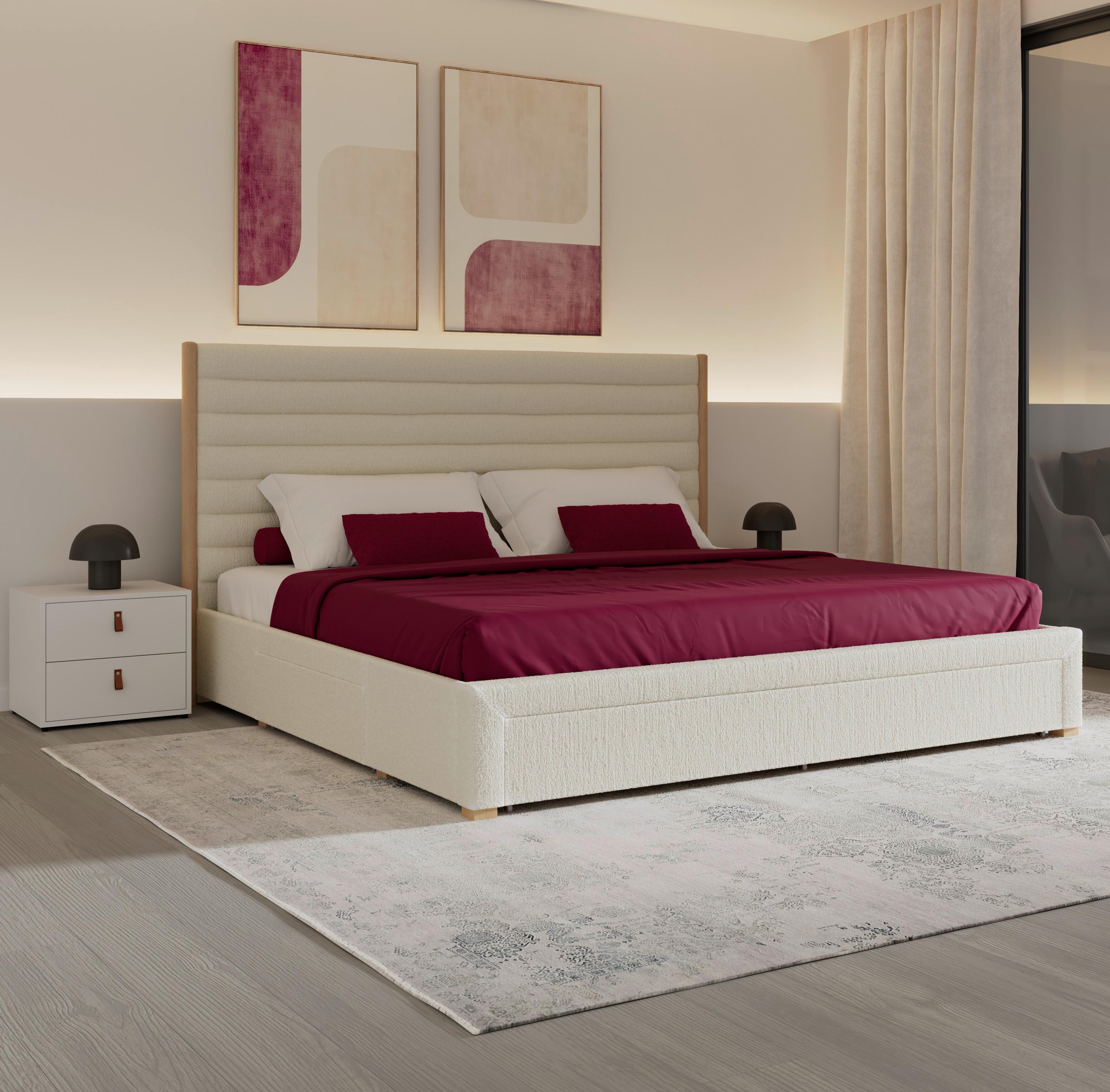 Polsterbett Tayla ca. 180x200 cm Elfenbein Stauraum - Hellbraun/Elfenbein, MODERN, Holz/Textil (180/200cm) - Bessagi Home