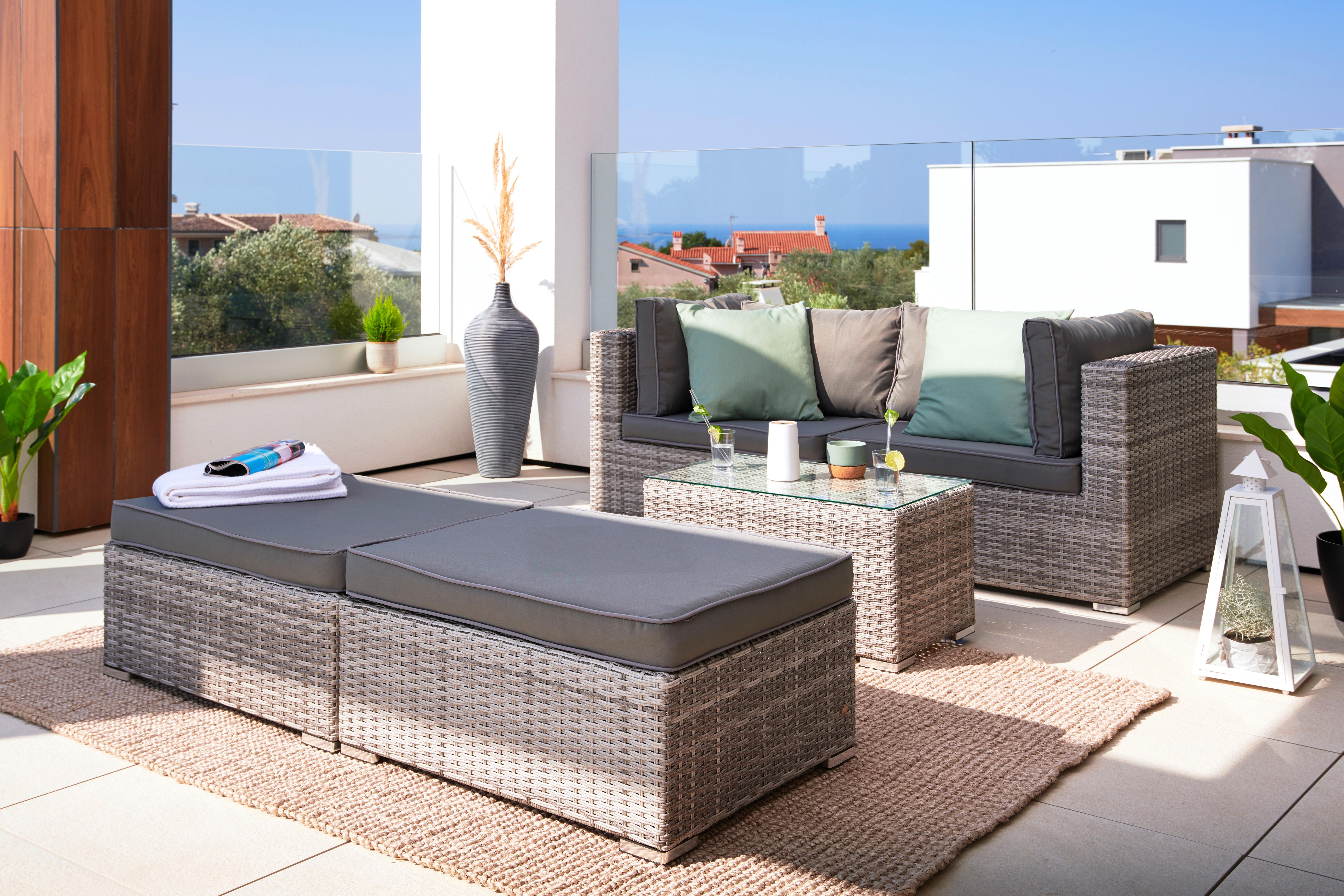 Loungegarnitur Parga in Grau - Grau, Modern, Glas/Kunststoff - Mömax