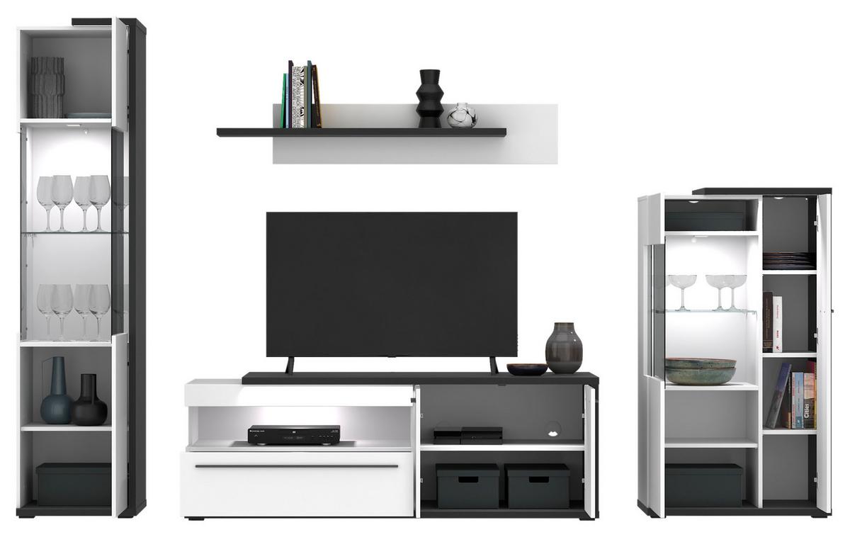 Comodă TV AMBIENTE PLUS - alb/alb lucios intens, Modern, material pe bază de lemn (163,6/56,6/53,6cm) - Modern Living