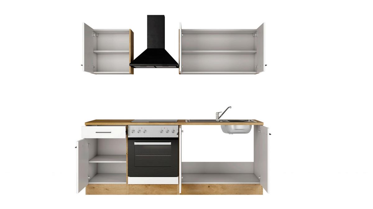 Küchenblock Avila m. Geräten Magnolie - Eichefarben/Magnolie, Trend, Holzwerkstoff/Metall (210cm) - FlexWell