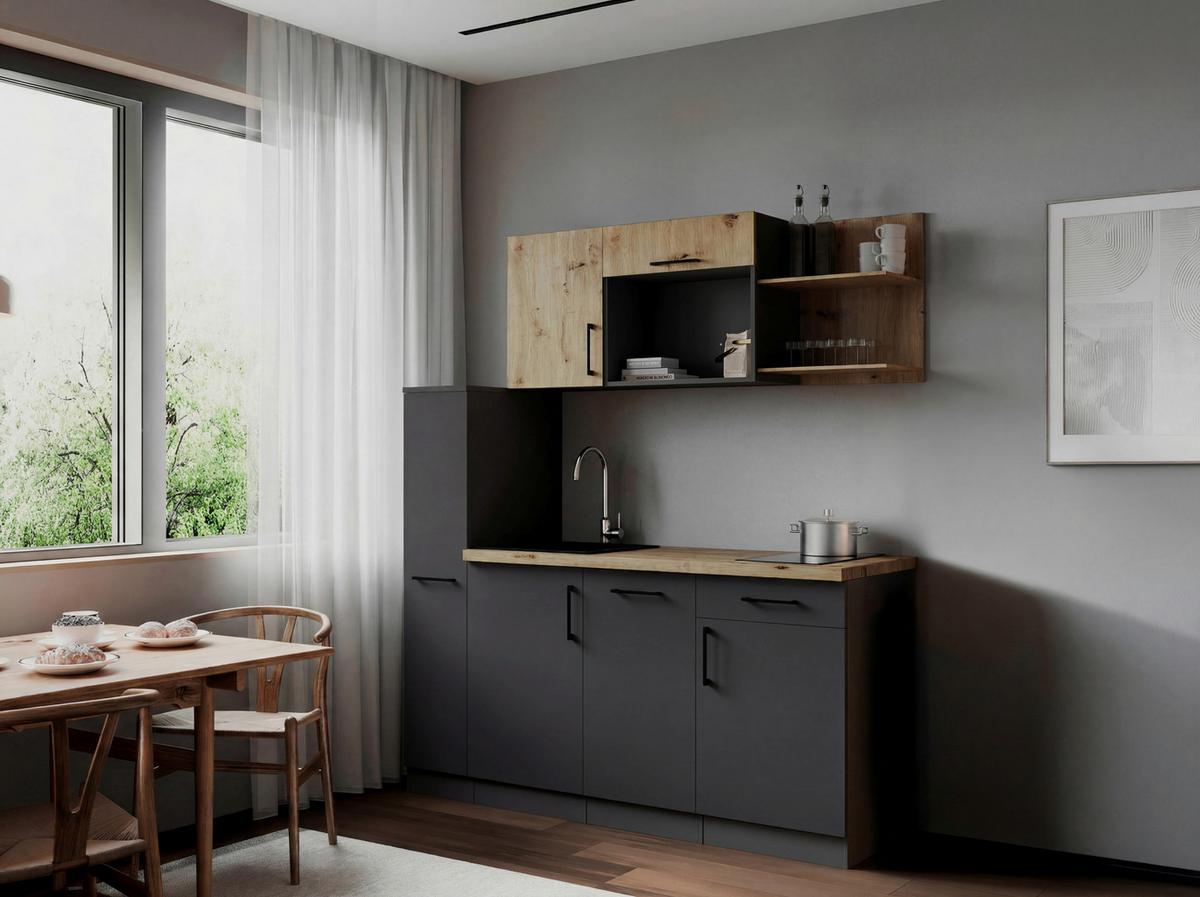 Küchenblock Oliver m. Geräten Grau - Eiche Artisan/Grau, Trend, Holzwerkstoff/Metall (175cm) - Respekta