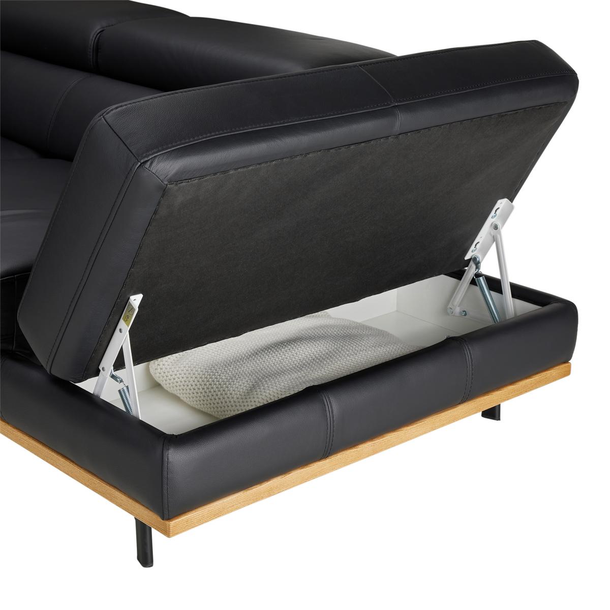 Wohnlandschaft Carmen rechts Schwarz - Anthrazit/Beige, MODERN, Leder/Holz (292/72/226cm) - Premium Living