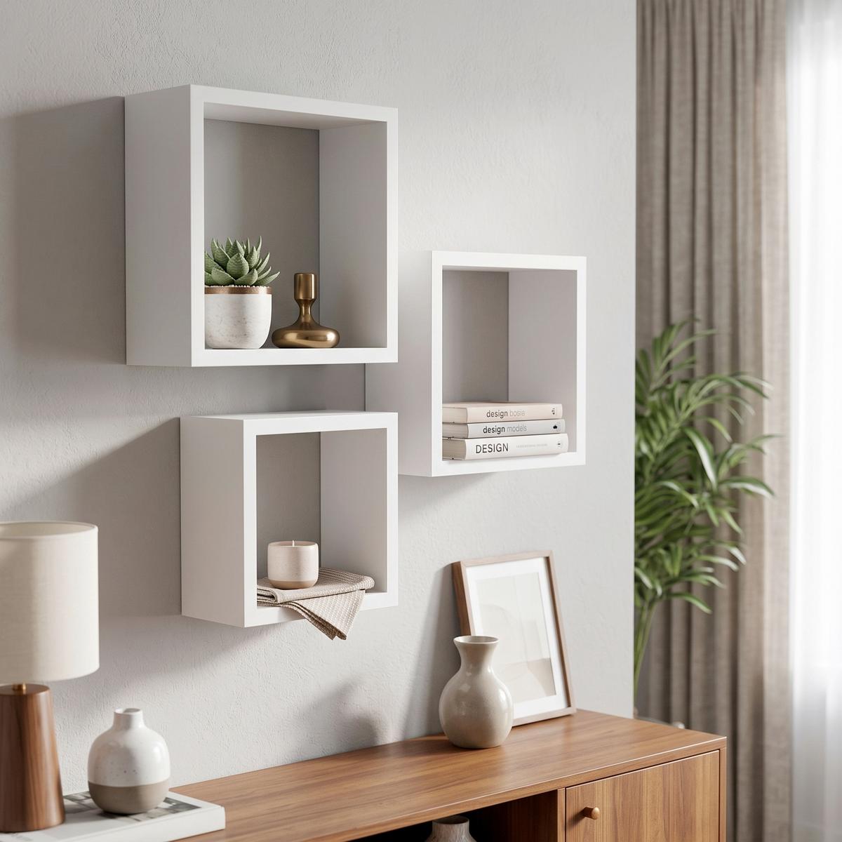 Falipolc 3 Részes Szett Fehér Simple - fehér, Modern, műanyag/faalapú anyag (30-27-24/30-27-24/12cm) - Best Price