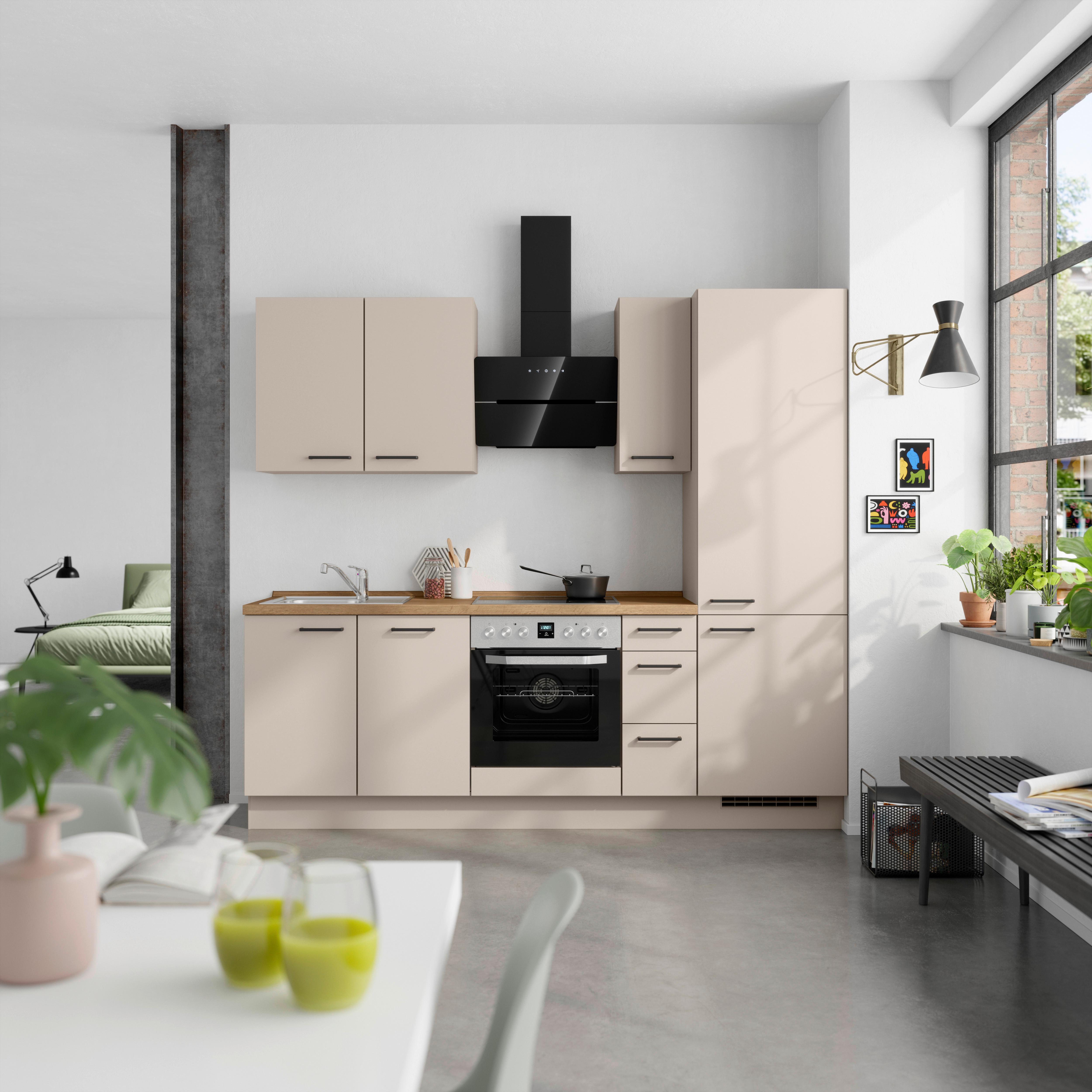 Küchenblock Easytouch High m. Geräten Sandfarben - Sandfarben/Eichefarben, MODERN, Holzwerkstoff/Metall (240cm) - Nobilia