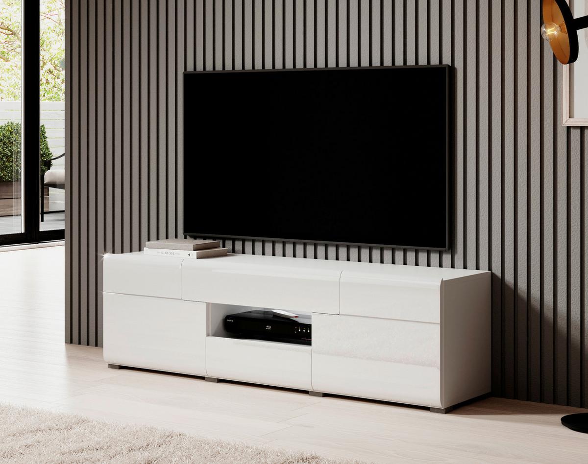 Tv-elem Toledo - fehér/magasfényű fehér, Modern, faalapú anyag (159/47/39cm)
