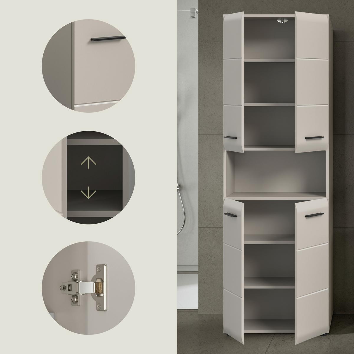 Hochschrank Ice Kaschmir - Kaschmir/Schwarz, Trend, Holzwerkstoff/Kunststoff (60/185/30cm) - MID.YOU