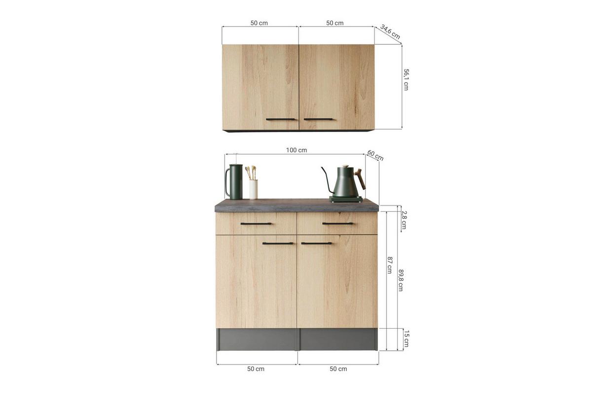 Buffet Oliver Grau/Eiche - Schwarz/Eiche Artisan, Trend, Holzwerkstoff/Metall (100/200/60cm) - Respekta