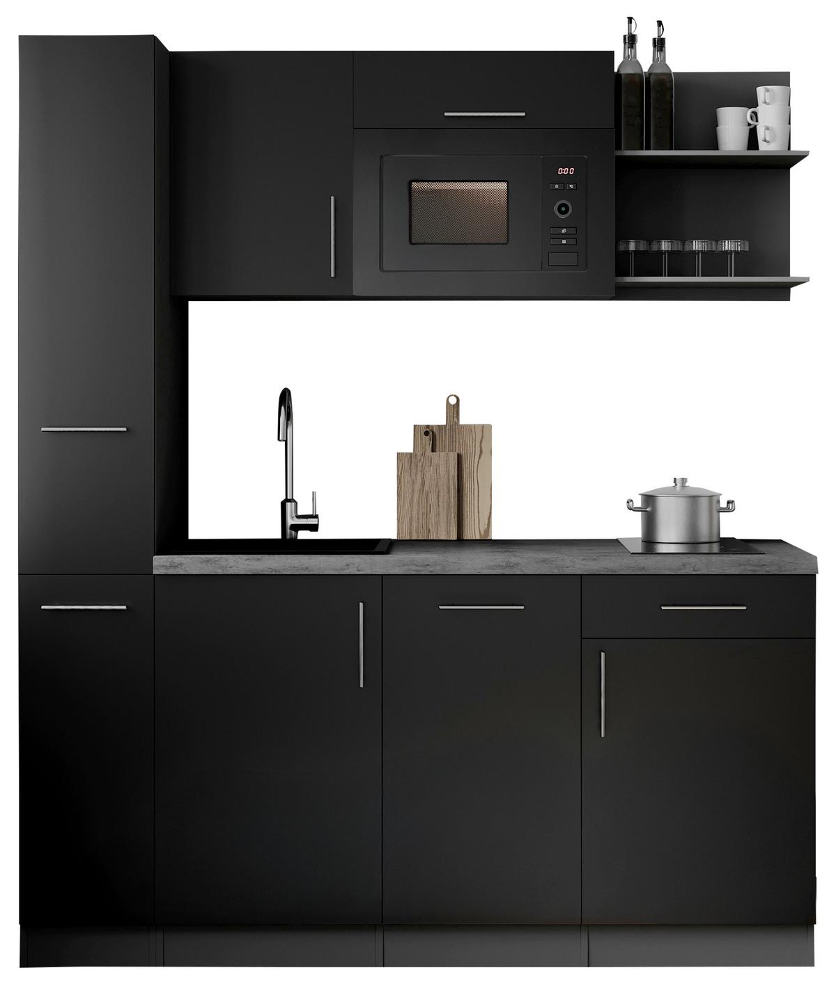 Küchenblock Oliver m. Geräten Schwarz - Schwarz/Grau, Trend, Holzwerkstoff/Metall (175cm) - Respekta