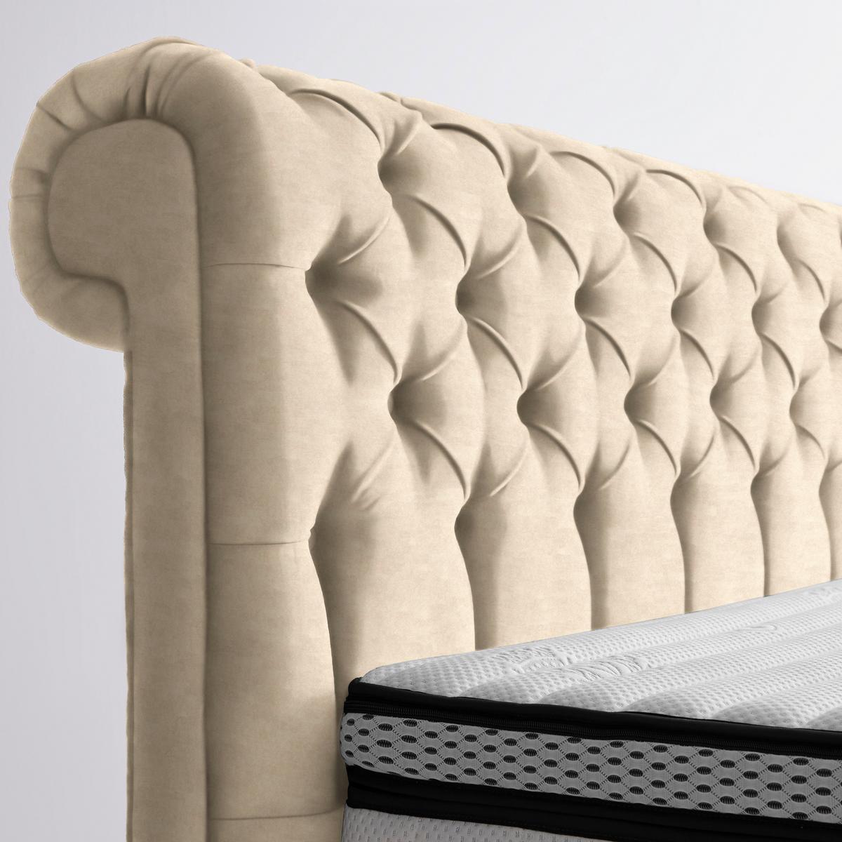 Boxspringbett Queen in Sahara ca. 180x200cm - Chromfarben/Goldfarben, KONVENTIONELL, Textil (180/200cm) - Premium Living