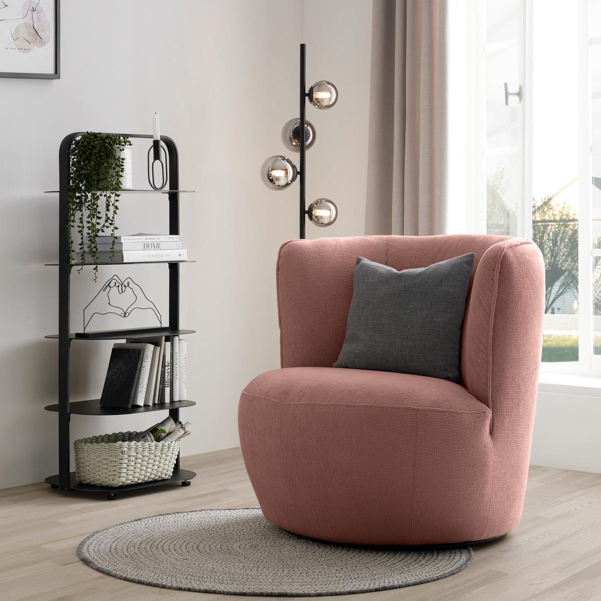 Sessel Jasima Rose drehbar - Schwarz/Rosa, MODERN, Textil/Metall (77/81/85cm) - Premium Living