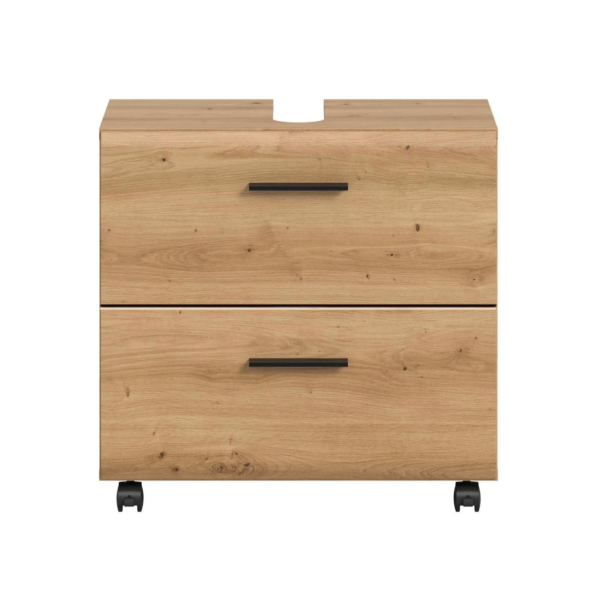 Waschbeckenunterschrank Ice Eiche Artisan - Schwarz/Eiche Artisan, Trend, Holzwerkstoff/Kunststoff (60/58/30cm) - MID.YOU