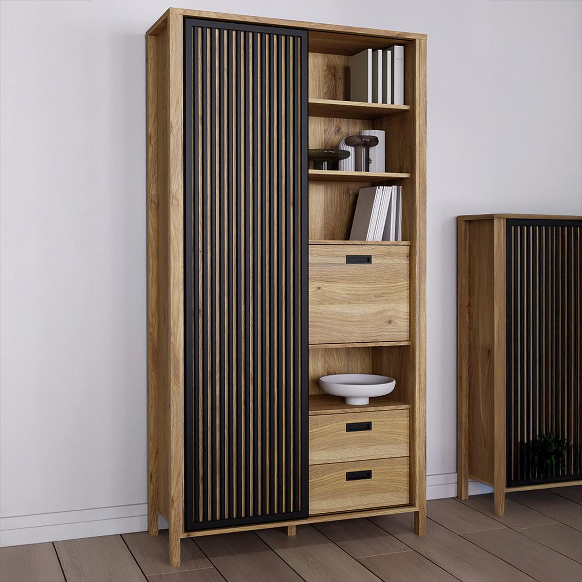 Highboard Jytana Schwarz/Eichefarben - Eichefarben/Schwarz, Modern, Holzwerkstoff (103,4/200,3/40,2cm) - Premium Living