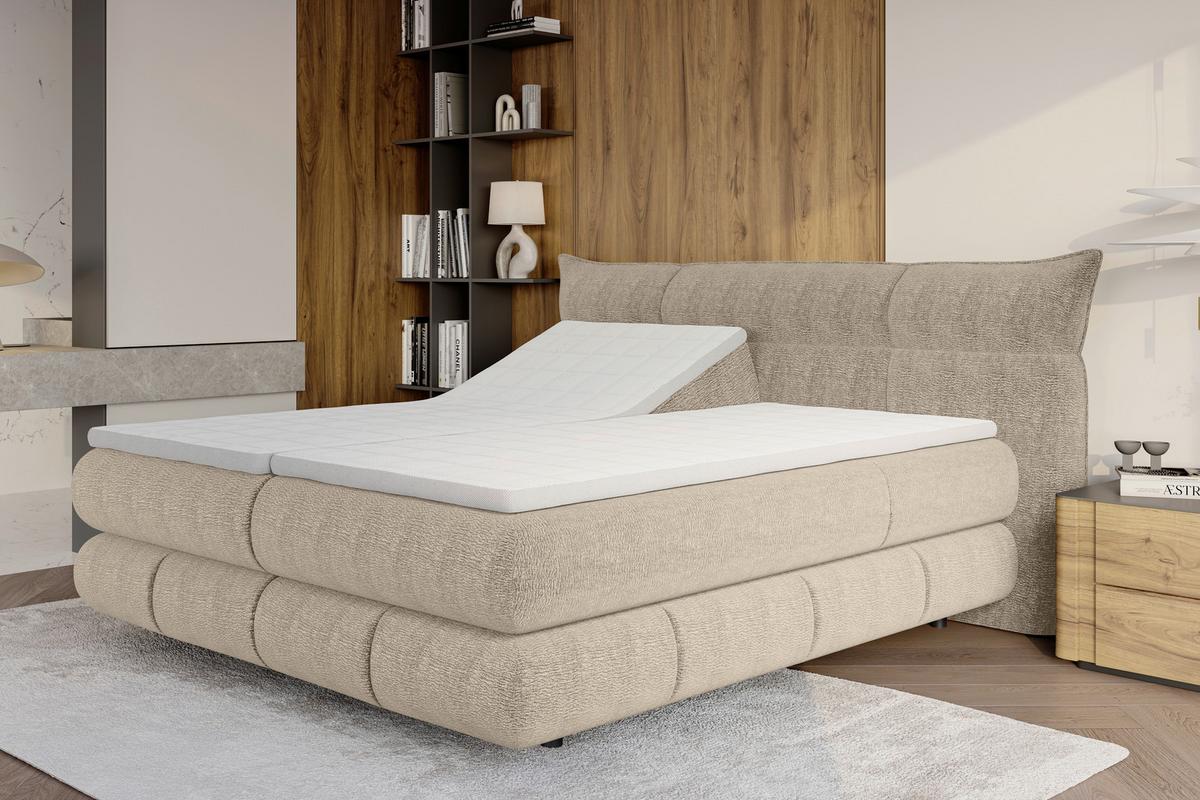 Boxspringbett Auris Elfenbein ca. 180x200cm - Elfenbein/Schwarz, KONVENTIONELL, Kunststoff/Textil (180/200cm) - Sembella