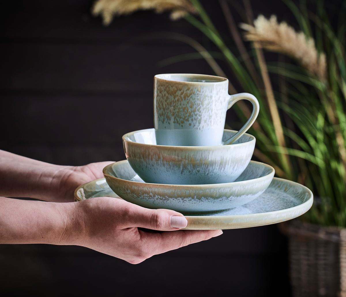 SERWIS OBIADOWO-ŚNIADANIOWY GLOSSY PURPLE BLUE - niebieski, Trend, ceramika - Novel