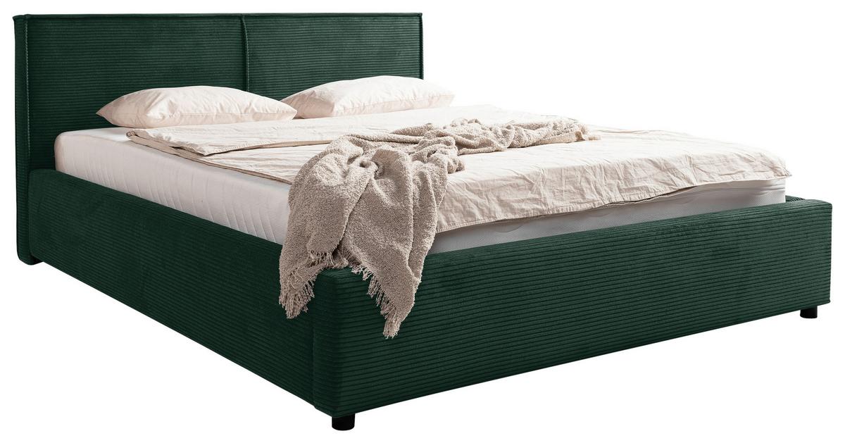 Oblazinjena Postelja Inez, Temno Zelena, 180x200cm - črna/temno zelena, Moderno, kovina/tekstil (180/200cm) - P & B