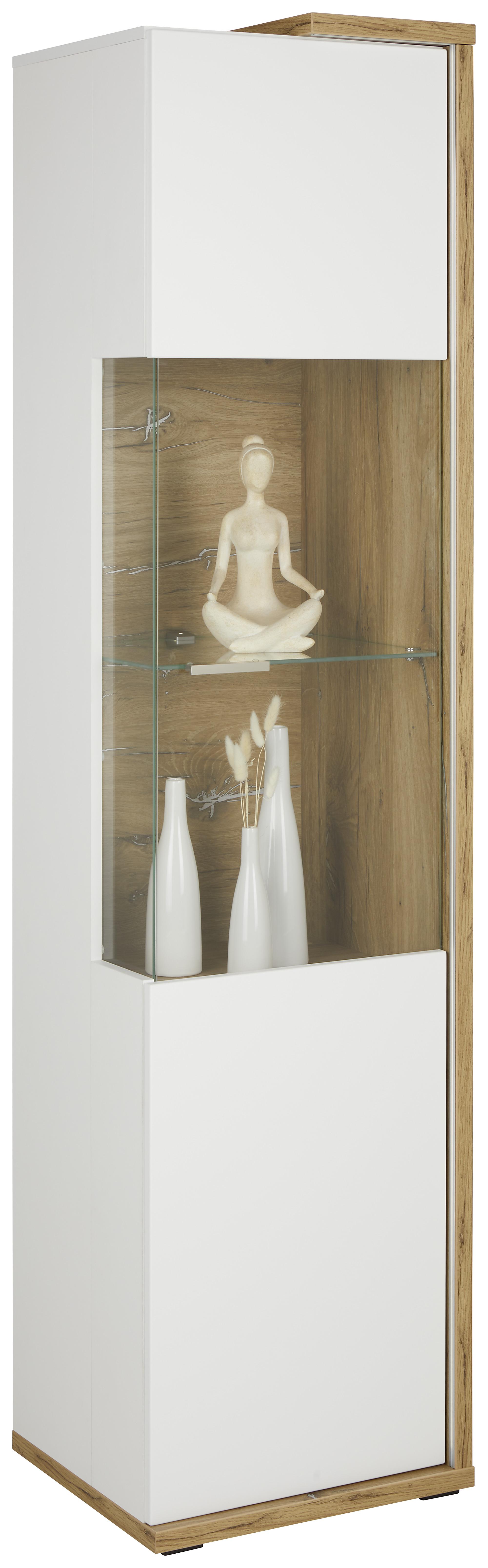 Vitrine in Weiß/Naturfarben - Naturfarben/Weiß, MODERN, Glas/Holzwerkstoff (48,6/199,1/43,6cm) - Modern Living
