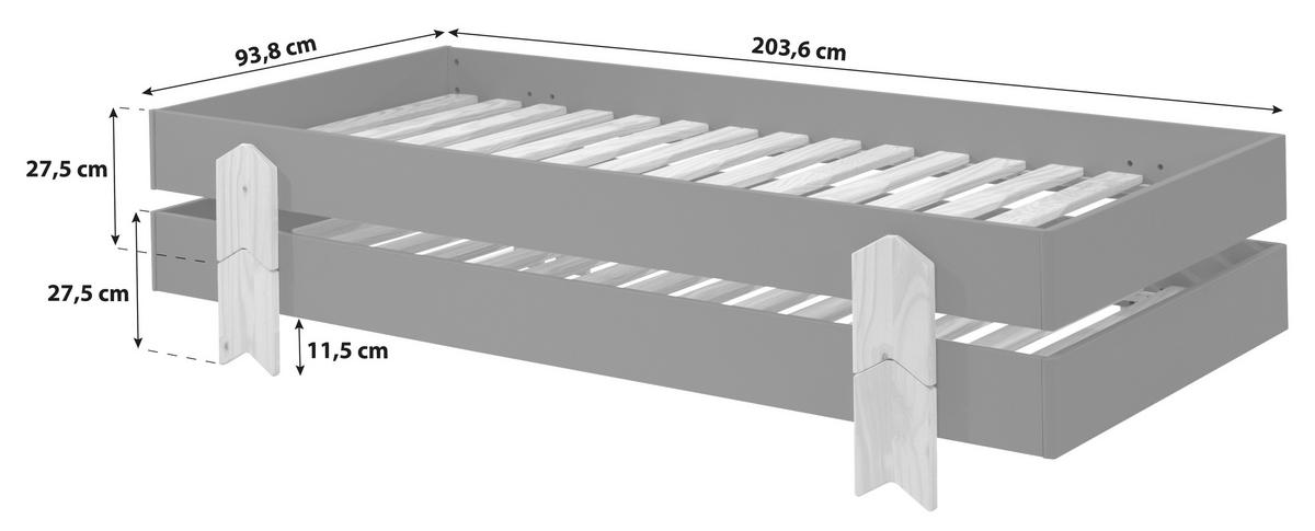 Stapelbett Modulo Grau - Grau/Kieferfarben, MODERN, Holz/Holzwerkstoff (90/200cm) - Vipack