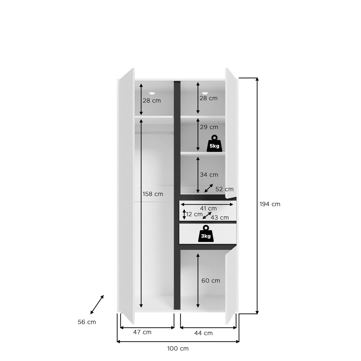 Drehtürenschrank Falun Weiß - Weiß, MODERN, Holzwerkstoff (100/194/56cm) - Livetastic