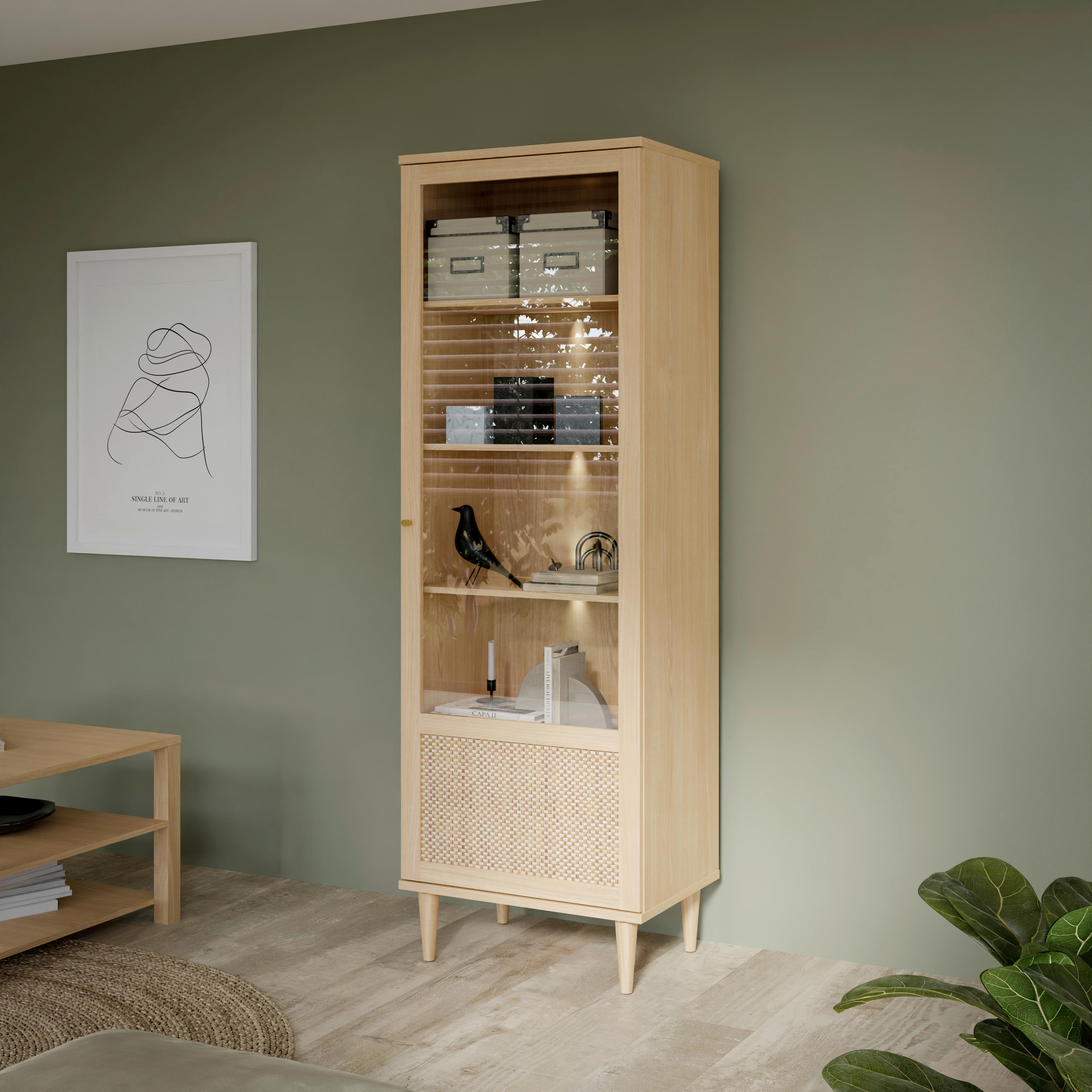 Vitrine Calasetta Eichefarben/Beige - Eichefarben/Beige, Natur, Glas/Holzwerkstoff (60,4/198,5/41,4cm) - Premium Living