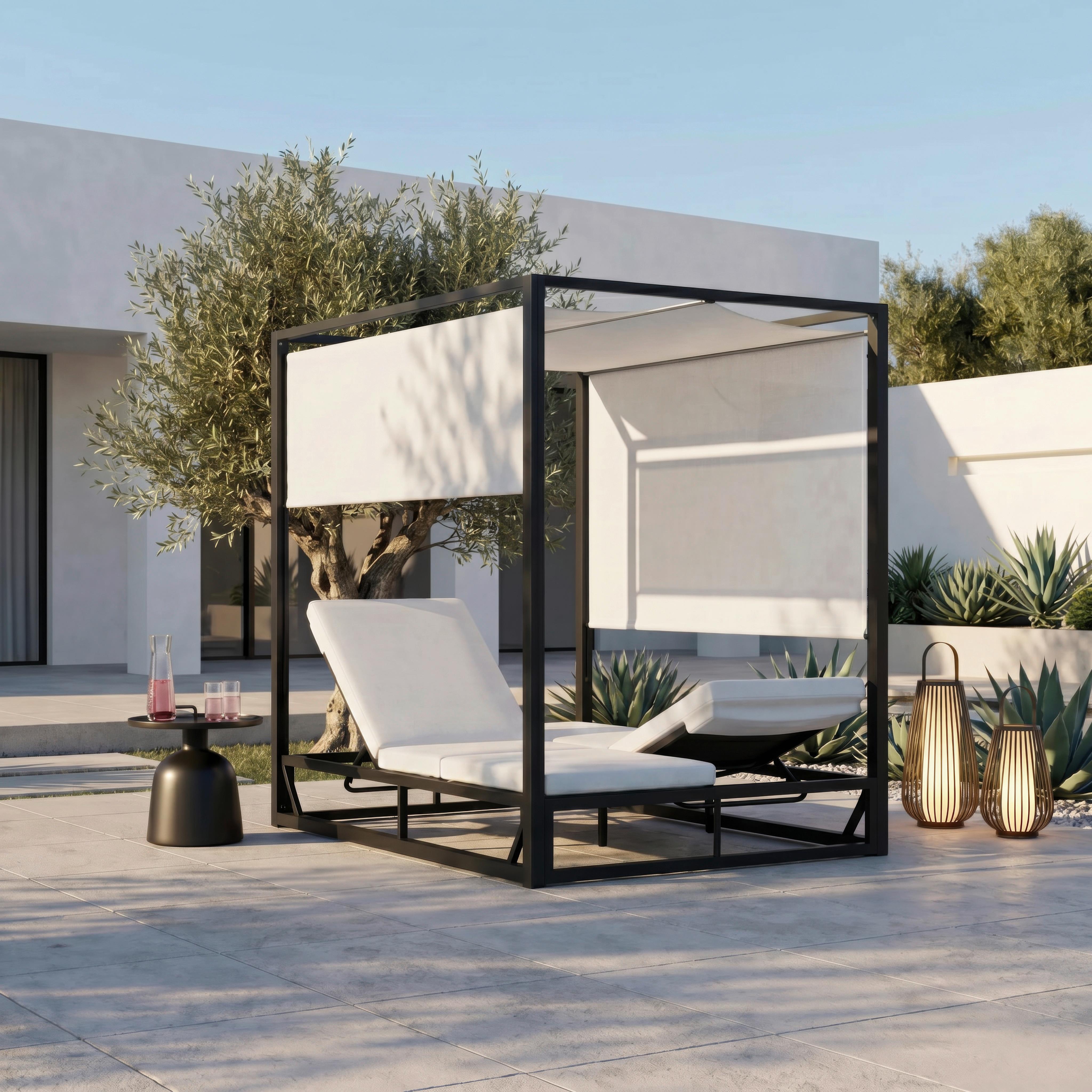 Sonnenliege Aviva Weiß Outdoorstoff/Metall - Creme/Weiß, MODERN, Textil/Metall (148/196/200cm) - Bessagi Garden