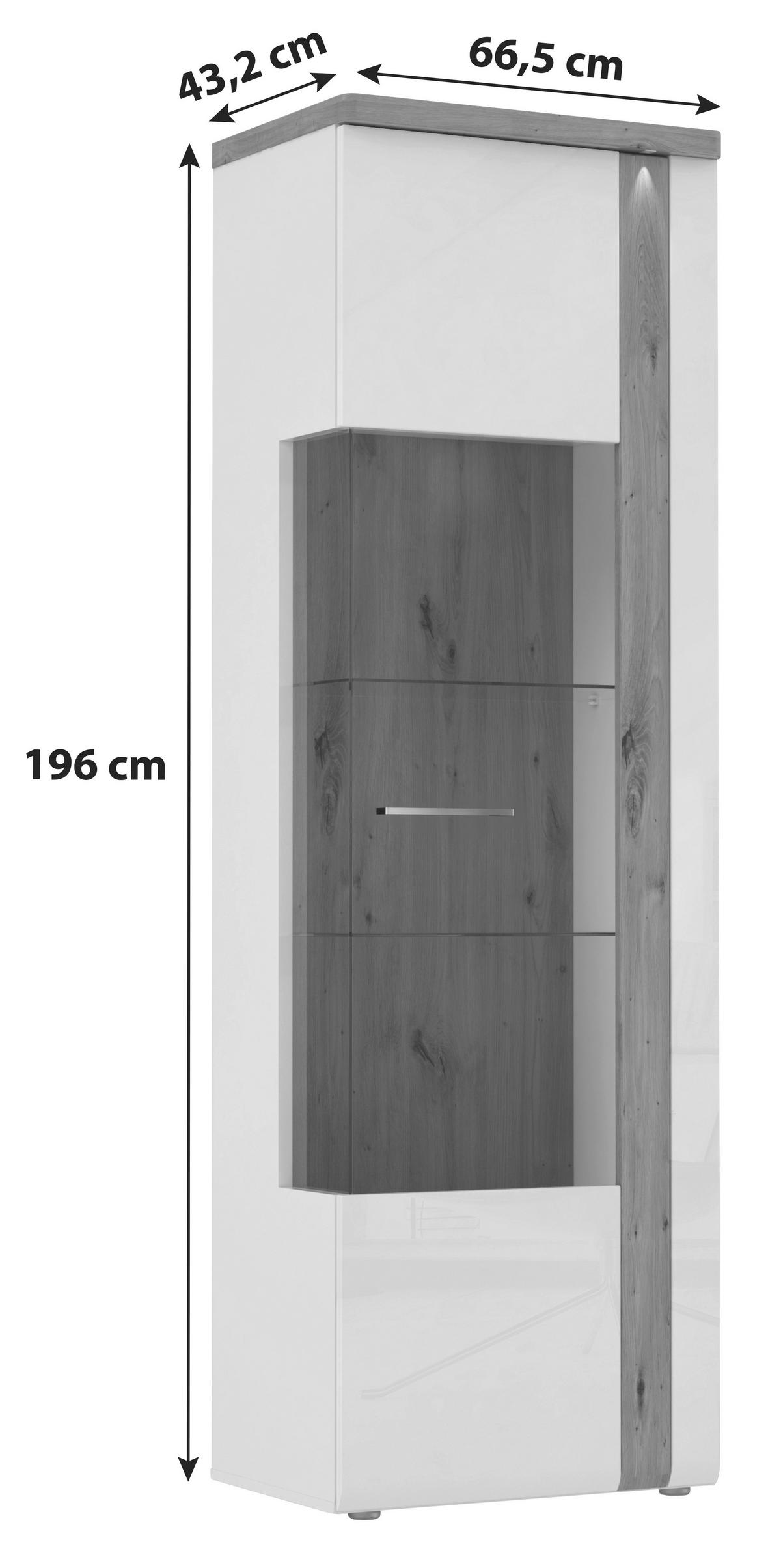 Vitrină VIOLA - alb/culoare lemn stejar, Modern, plastic/sticlă (66,5/196/43,2cm) - Premium Living