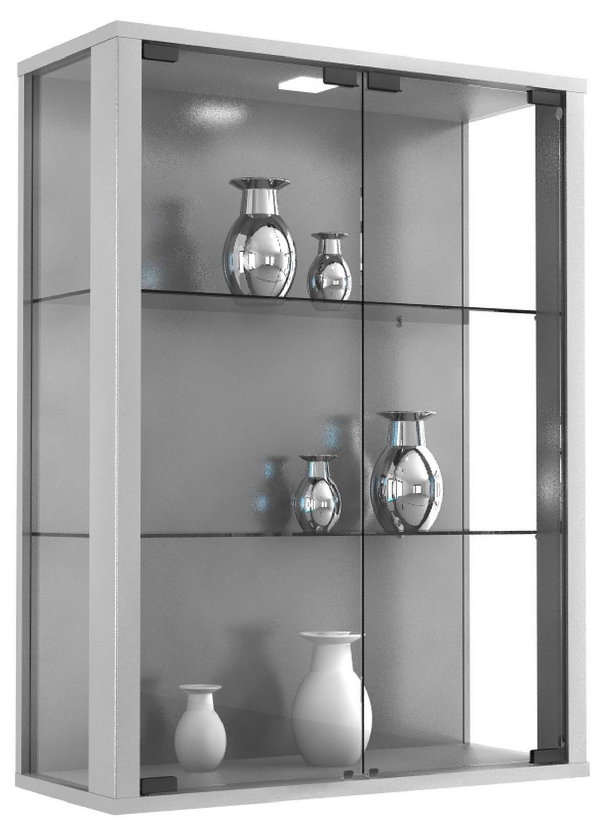Viseča Vitrina Udina, Srebrna, Led - srebrne barve/črna, Konvencionalno, umetna masa/steklo (60/80/25cm) - MID.YOU