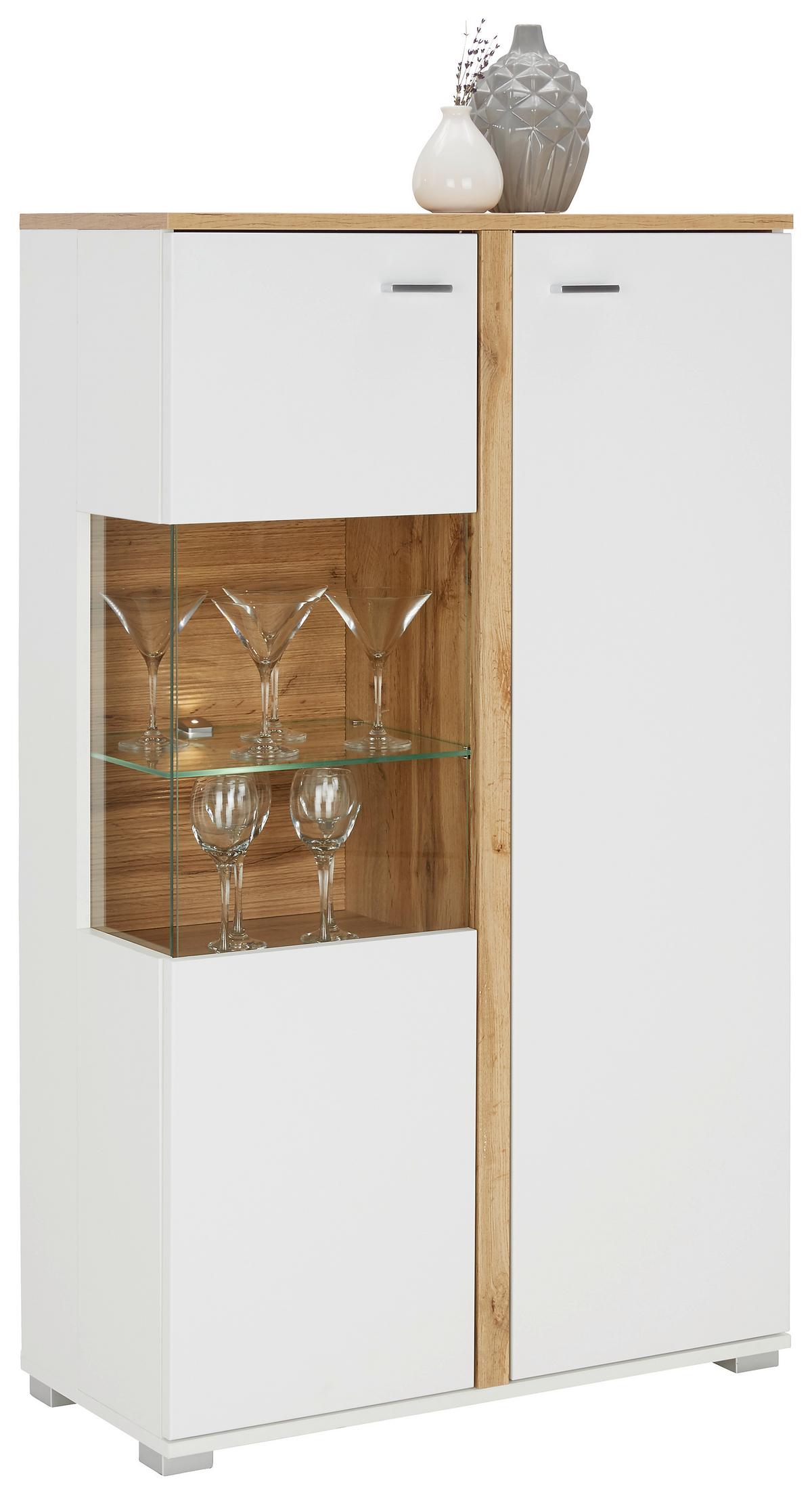Highboard in Eichefarben - Chromfarben/Weiss, Modern, Holzwerkstoff/Metall (78/131/37cm) - Mömax
