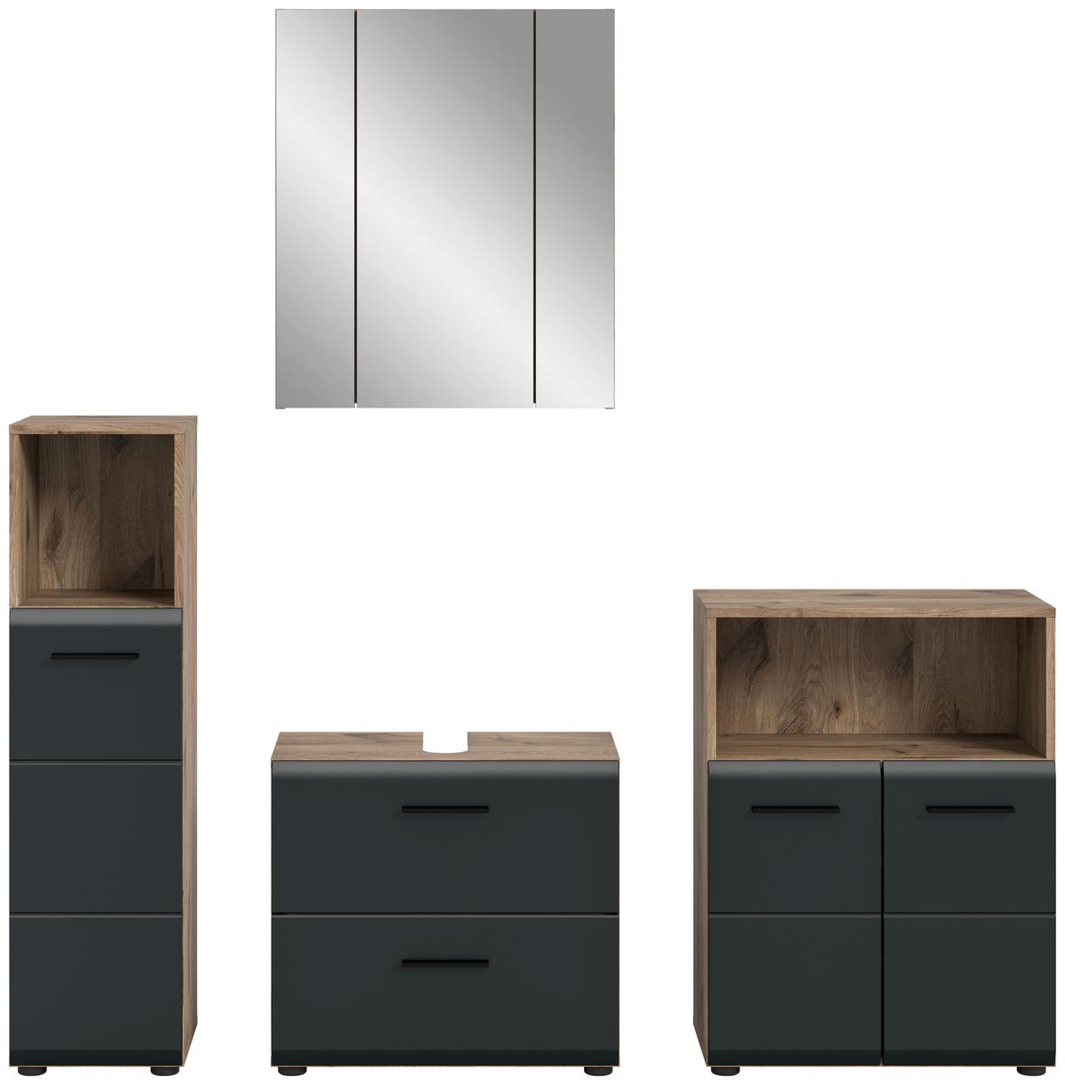 BADEZIMMER ICE - Eiche dunkel/Schwarz, Basics, Holzwerkstoff/Kunststoff (150cm) - MID.YOU