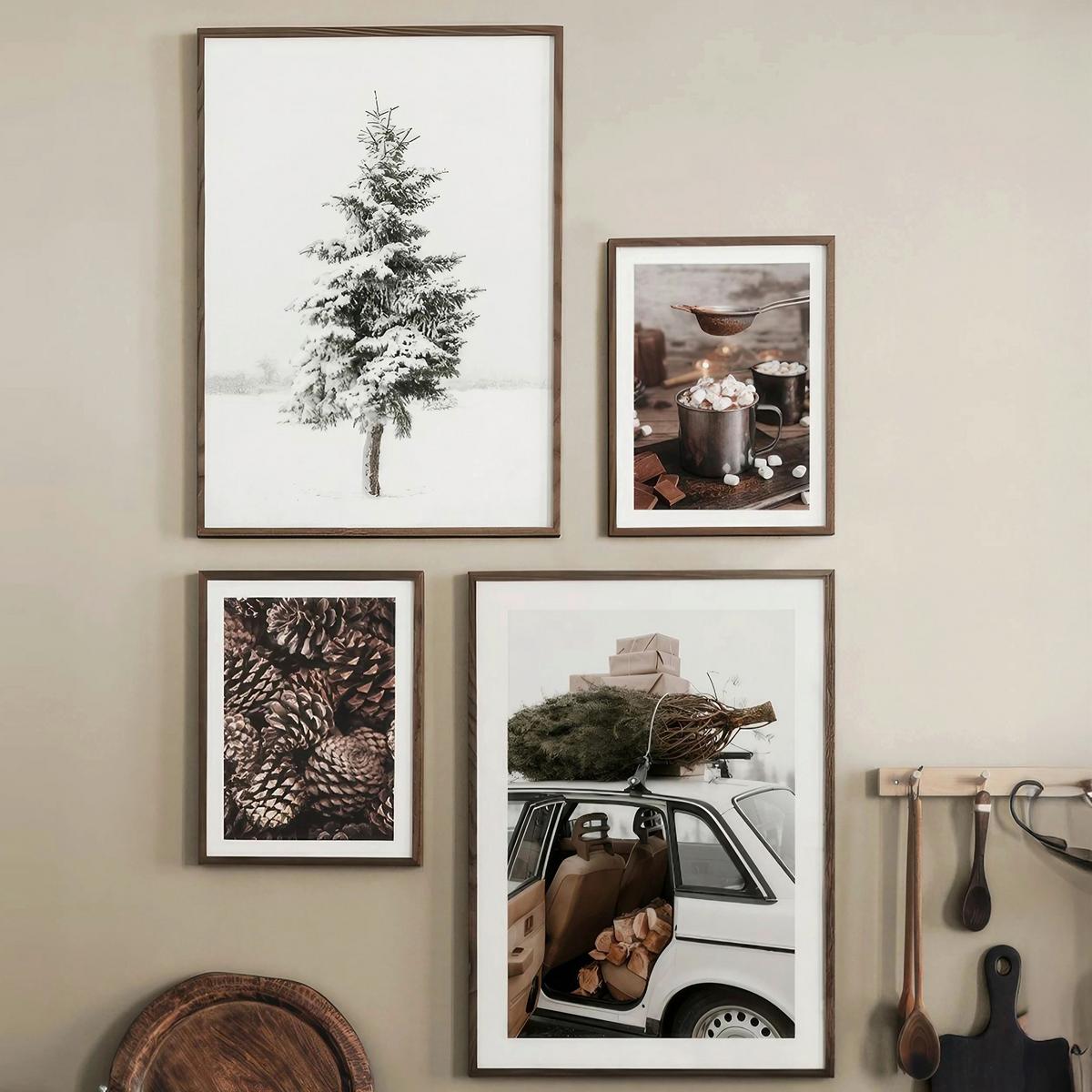 ZESTAW OBRAZÓW NWYEARMDL1 - zielony/szary, Basics, materiał drewnopochodny (33/48/2cm) - X-Mas