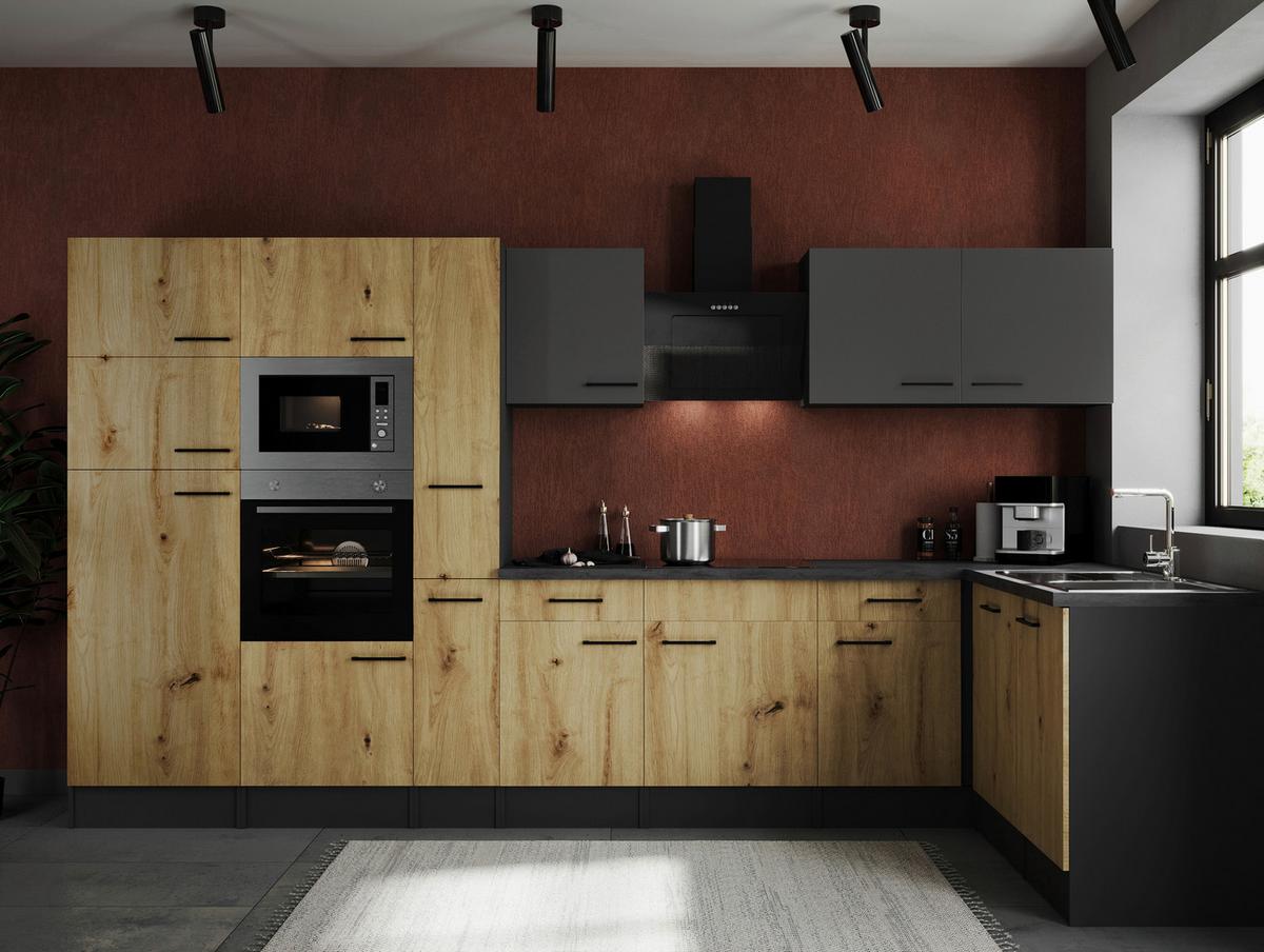 Kotna Kuhinja Z Aparati Oliver, 370x172cm - siva/črna, Design, kovina/leseni material (370/172cm) - Respekta