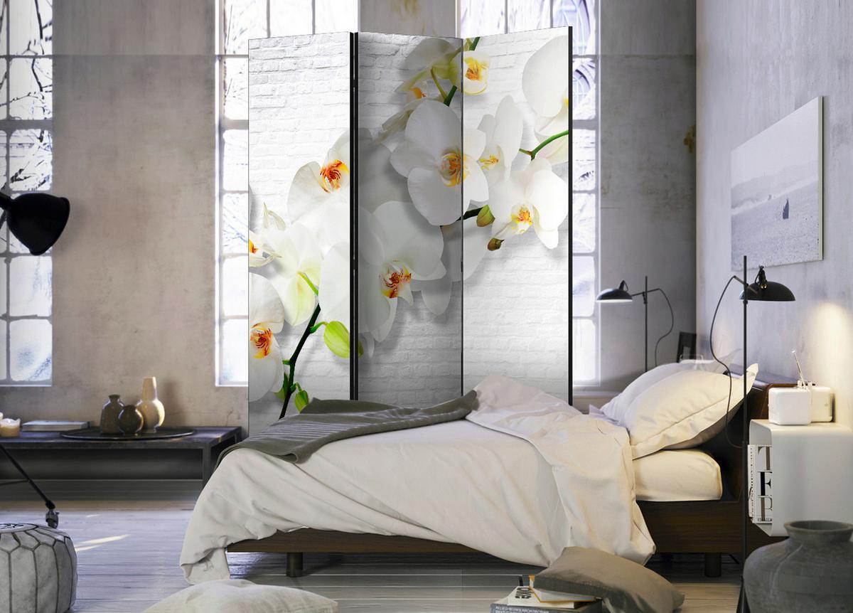 Paravan The Urban Orchid, 3-Delni, Dvostranski - rumena/barve korale, Basics, tekstil/les (135/172/3cm) - artgeist