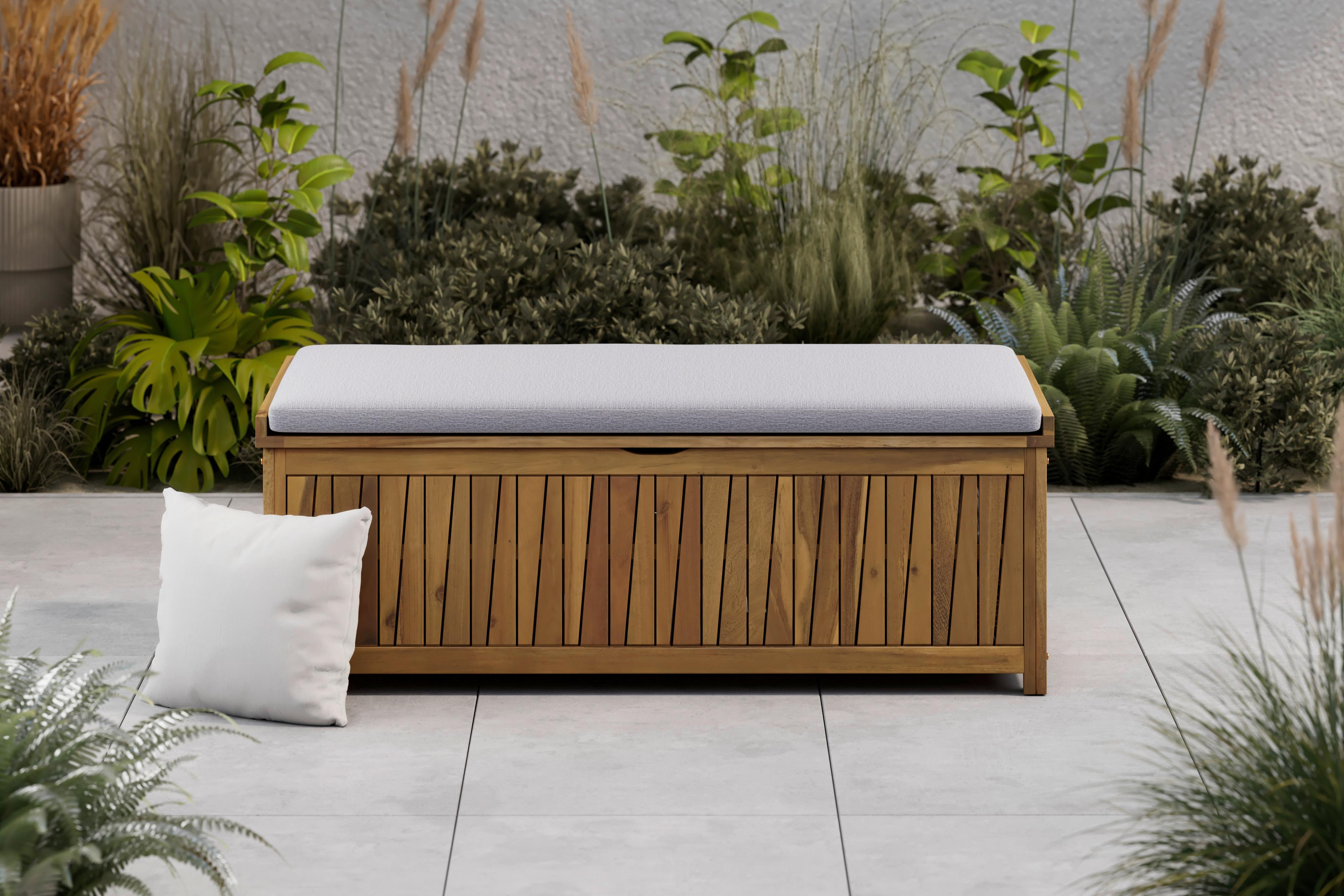 SKRZYNIA OGRODOWA SABAH - kolor akacjowy/szary, Modern, tkanina/drewno (140/50/60cm) - Ambia Garden