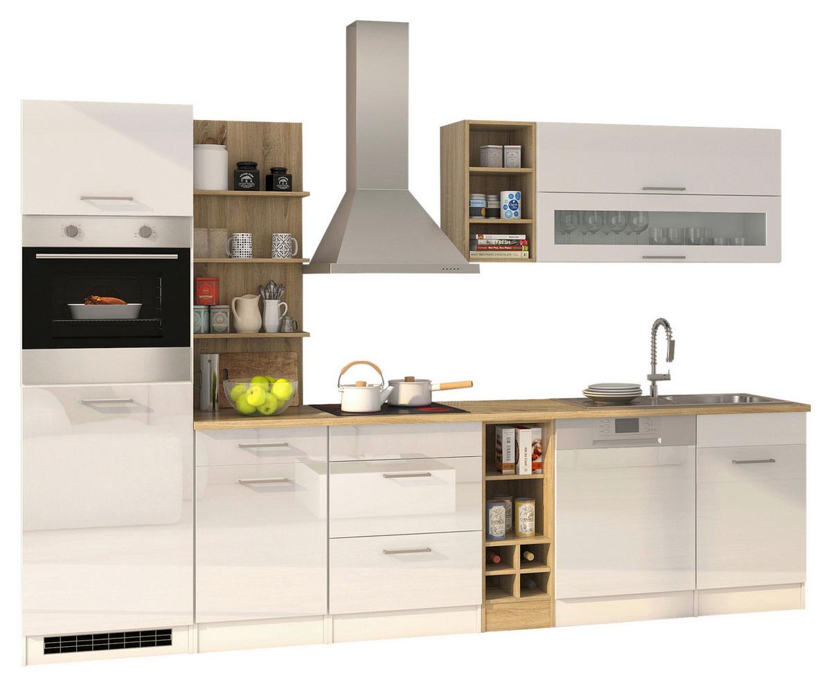 Küchenleerblock Mailand o. Geräte Weiß Hochglanz - Weiß Hochglanz/Silberfarben, MODERN, Holzwerkstoff/Metall (310cm) - Held