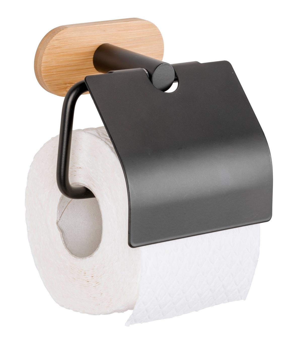 Toilettenpapierhalter in Schwarz - Schwarz/Naturfarben, Modern, Holz/Metall (13,5/12/7cm) - Mömax