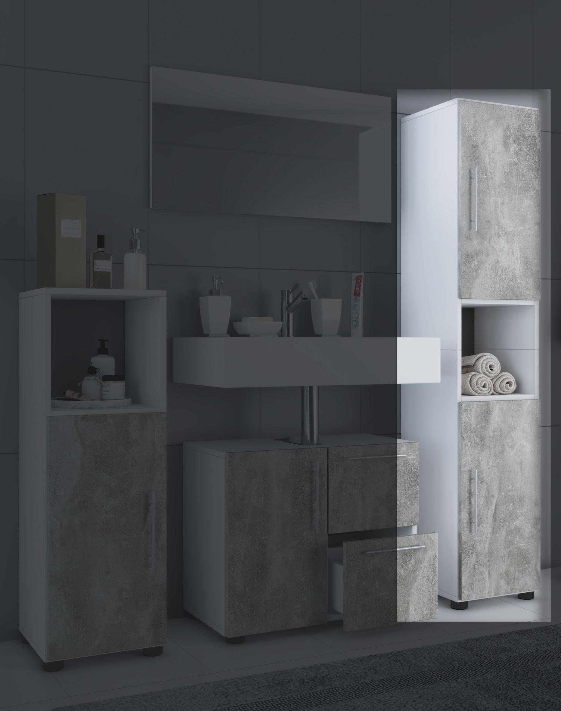 Hochschrank Flandu ca. 31x160 cm Beton/Weiß - Grau, Basics, Holzwerkstoff (31/160/30cm) - MID.YOU