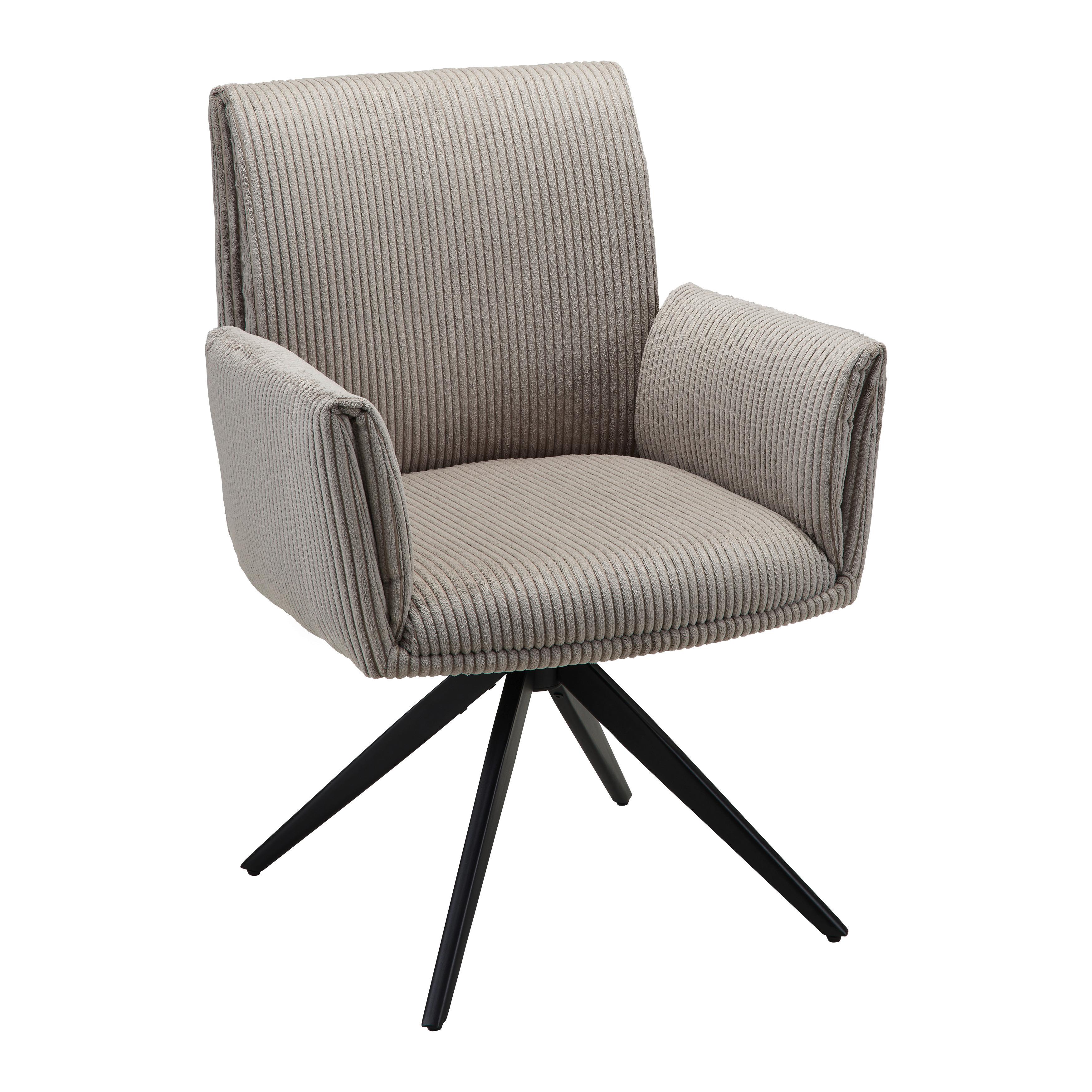 Armlehnstuhl Rosalia Hellgrau Cord Drehbar Gepolstert - Taupe/Hellgrau, MODERN, Holz/Textil (64/88,5/60cm) - Bessagi Home