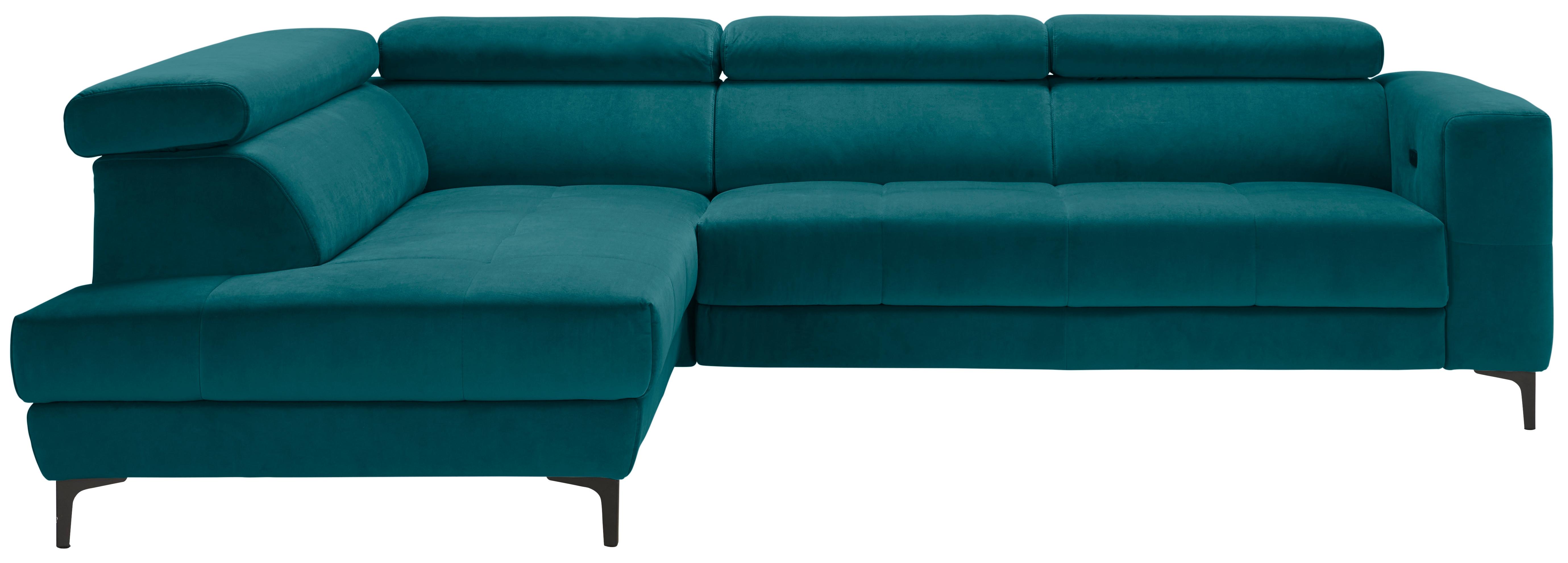 Ecksofa Emma links Petrol - Petrol/Schwarz, MODERN, Textil (210/301cm) - Premium Living