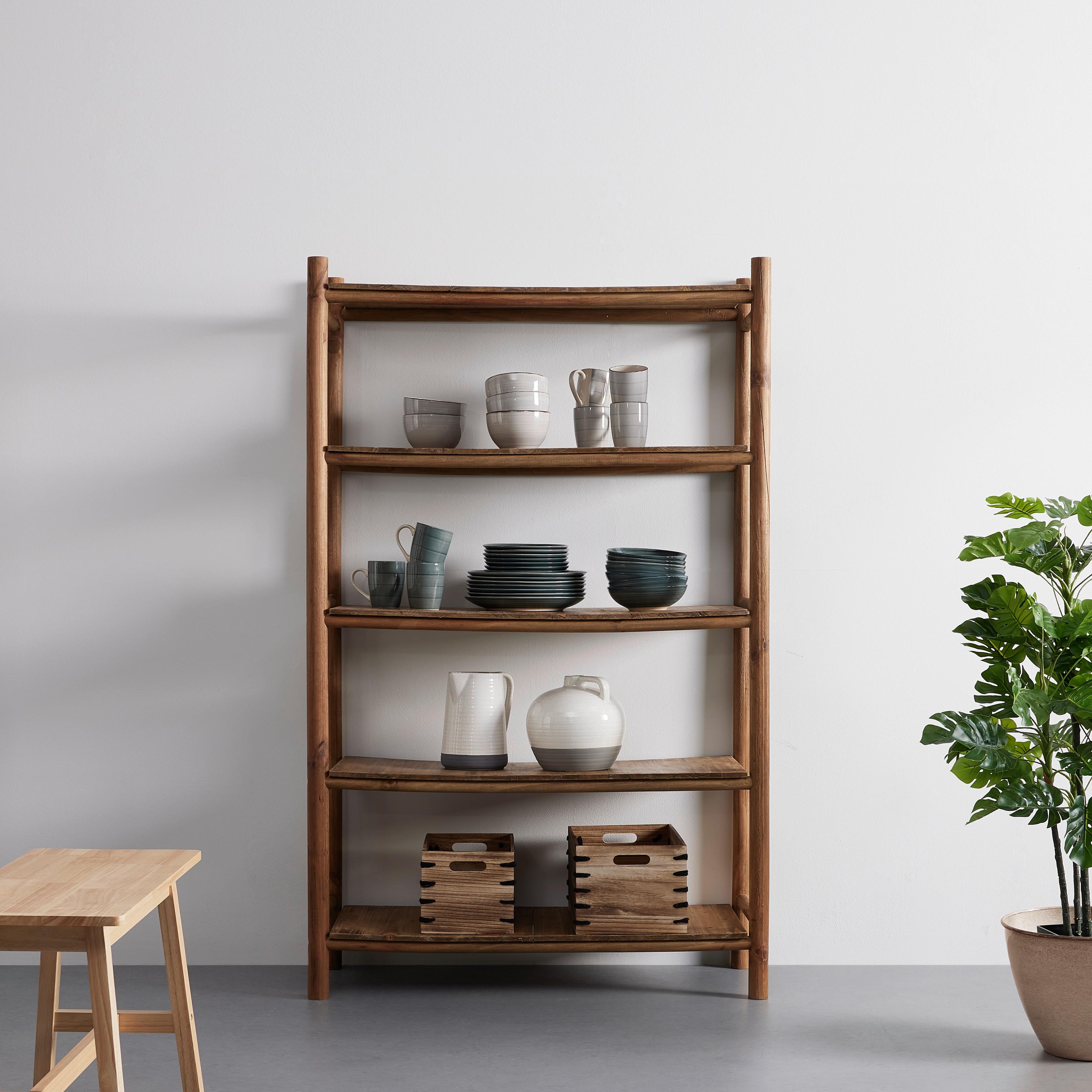 Regal Holz, massiv, "Jasmin" - Naturfarben, Modern, Holz (100/160/38cm) - Bessagi Home