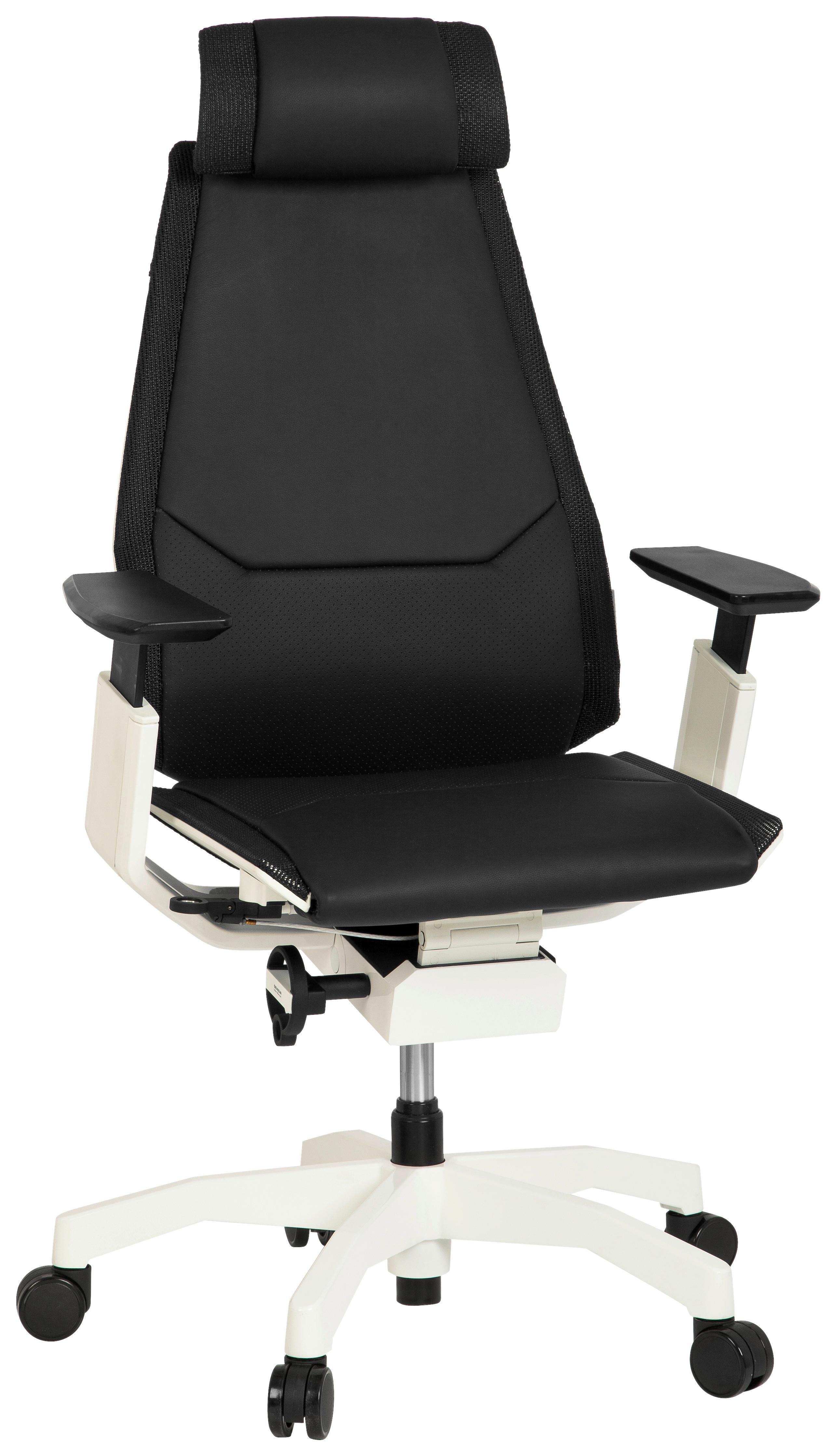 Pisarniški Stol Genidia Pro W, Črna, Pravo Usnje - črna/bela, Moderno, umetna masa/usnje (57/119/46cm) - MID.YOU